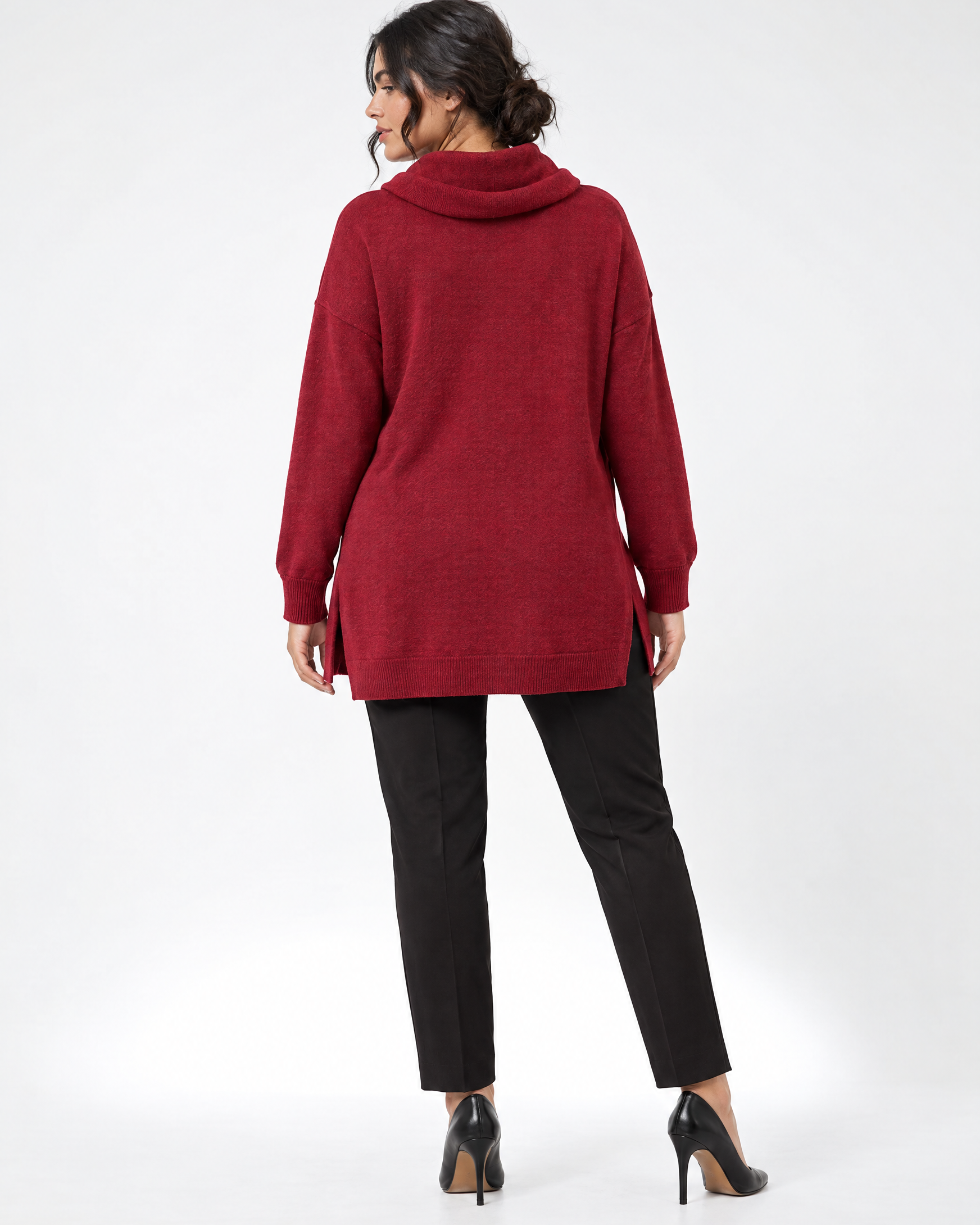 Maglia maxi con collo sciallato e spacchi BORDEAUX - retro