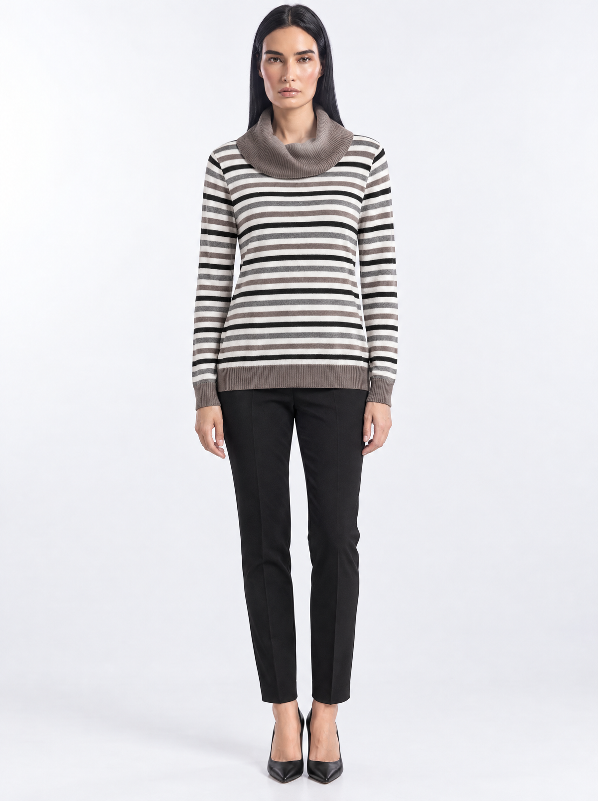 Maglia righe con collo staccabile - indossato frontale
