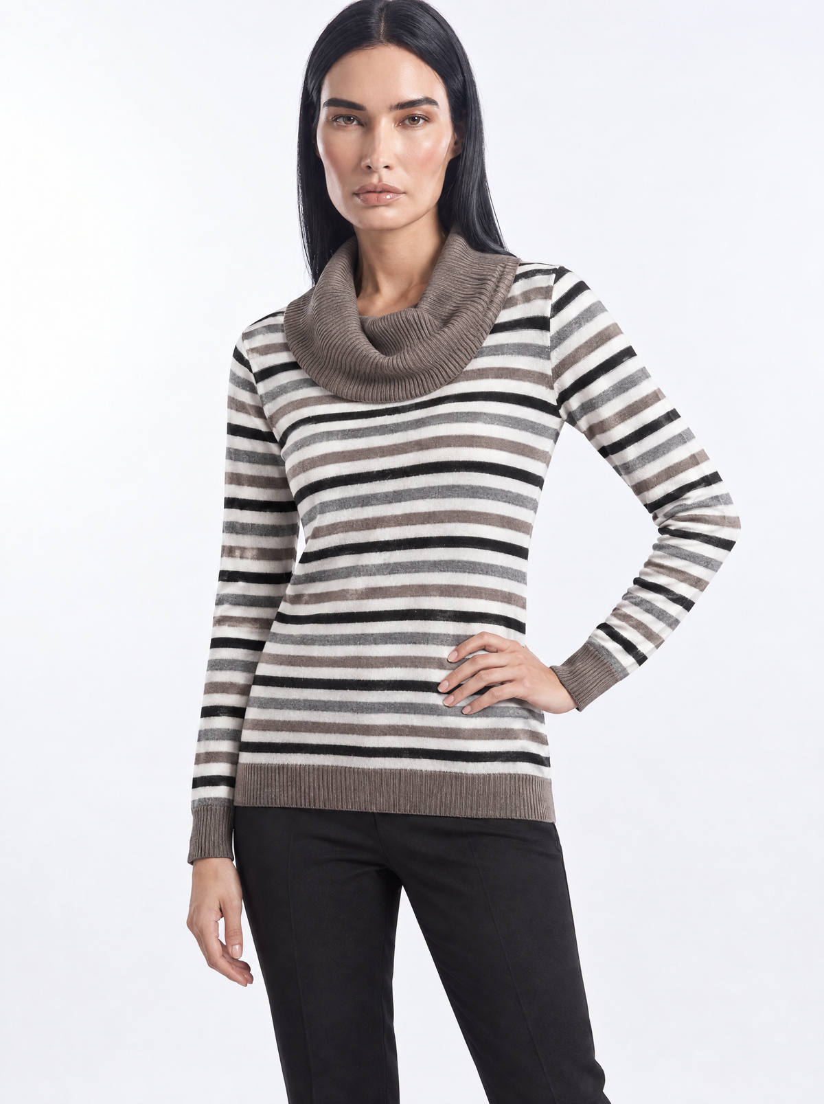 Maglia righe con collo staccabile - tre quarti
