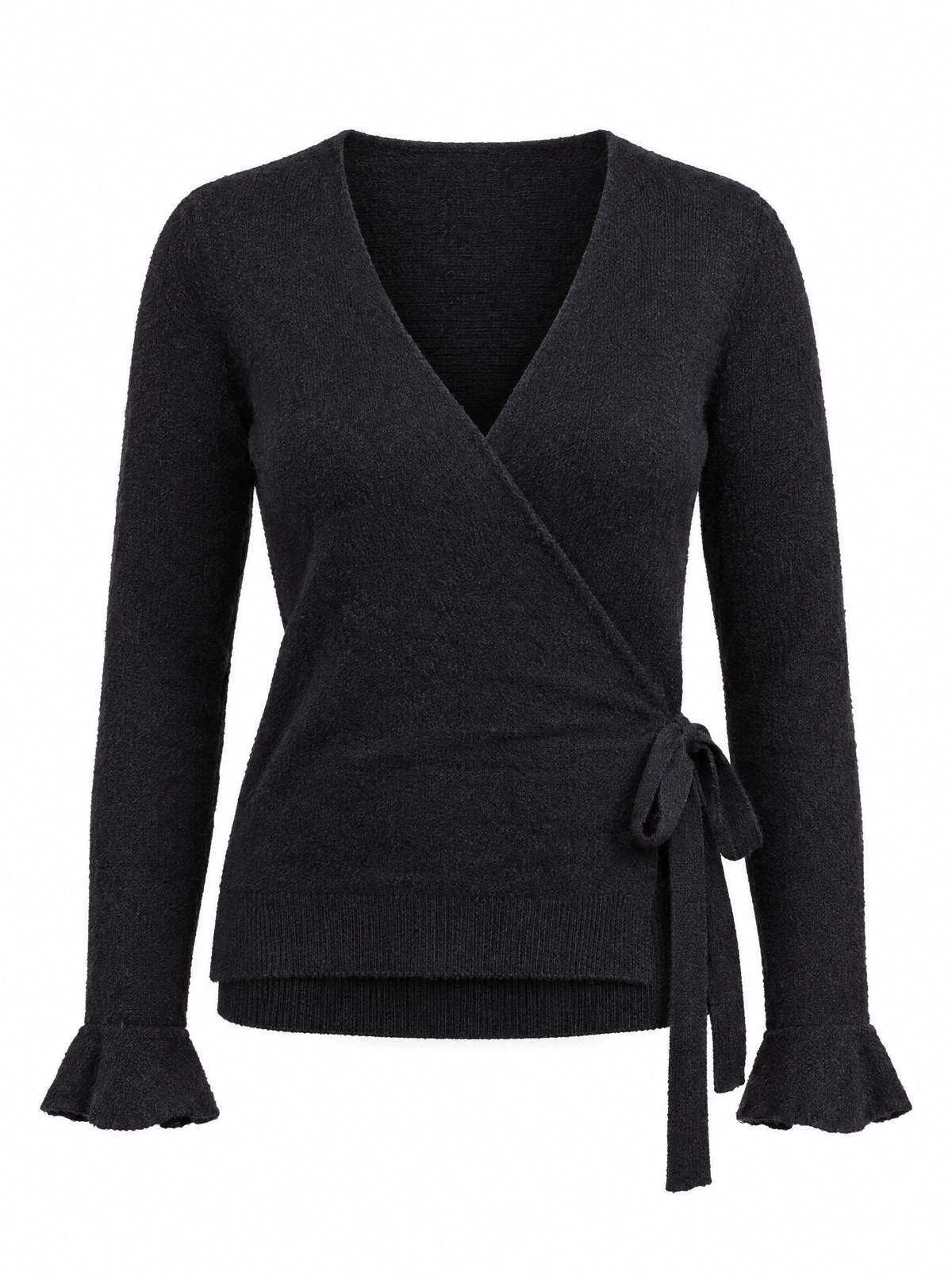 Maglia con incrocio laterale e polsi con volant NERO - still life
