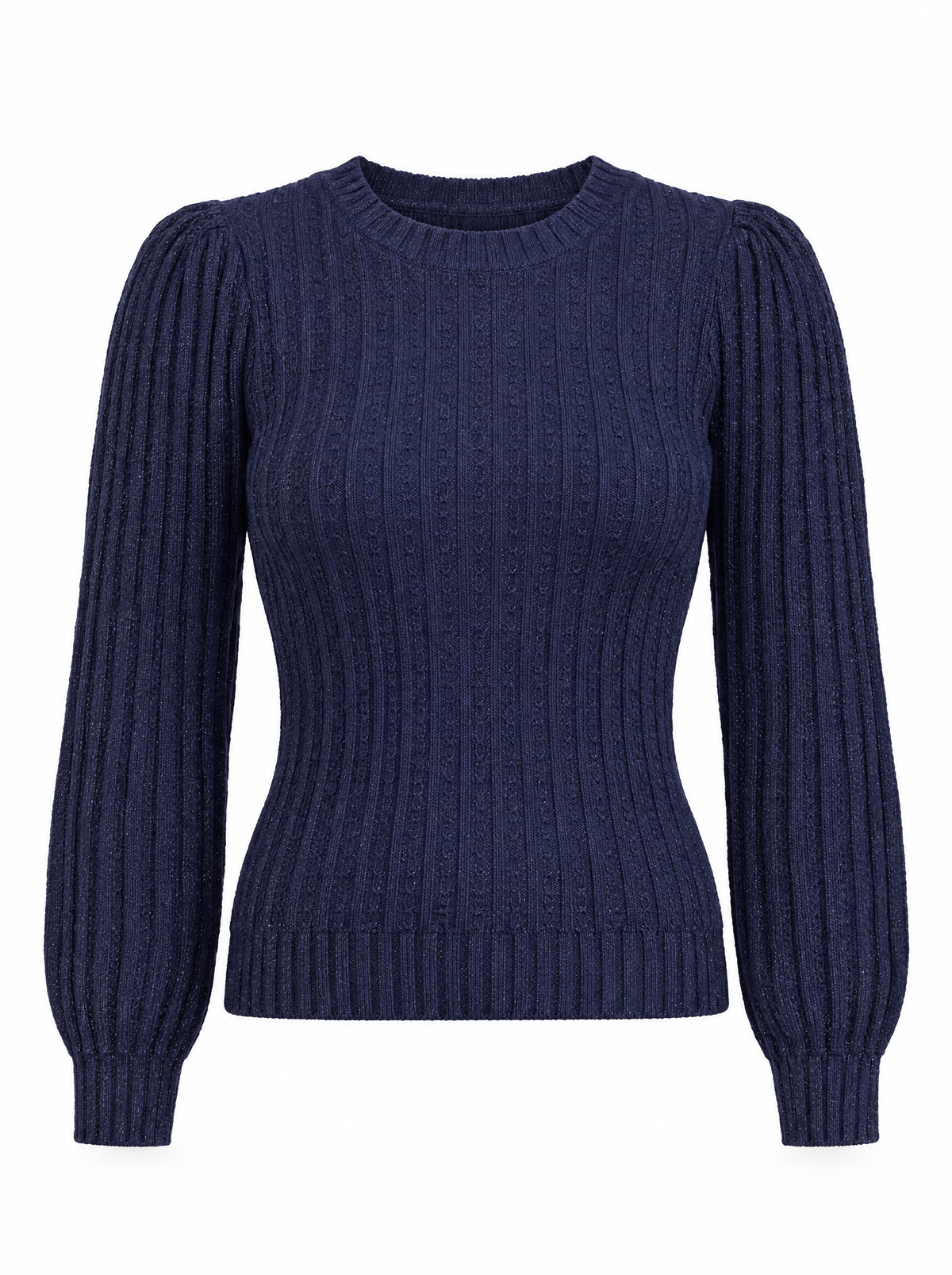 Maglia girocollo con motivo a coste e lurex BLU - still life