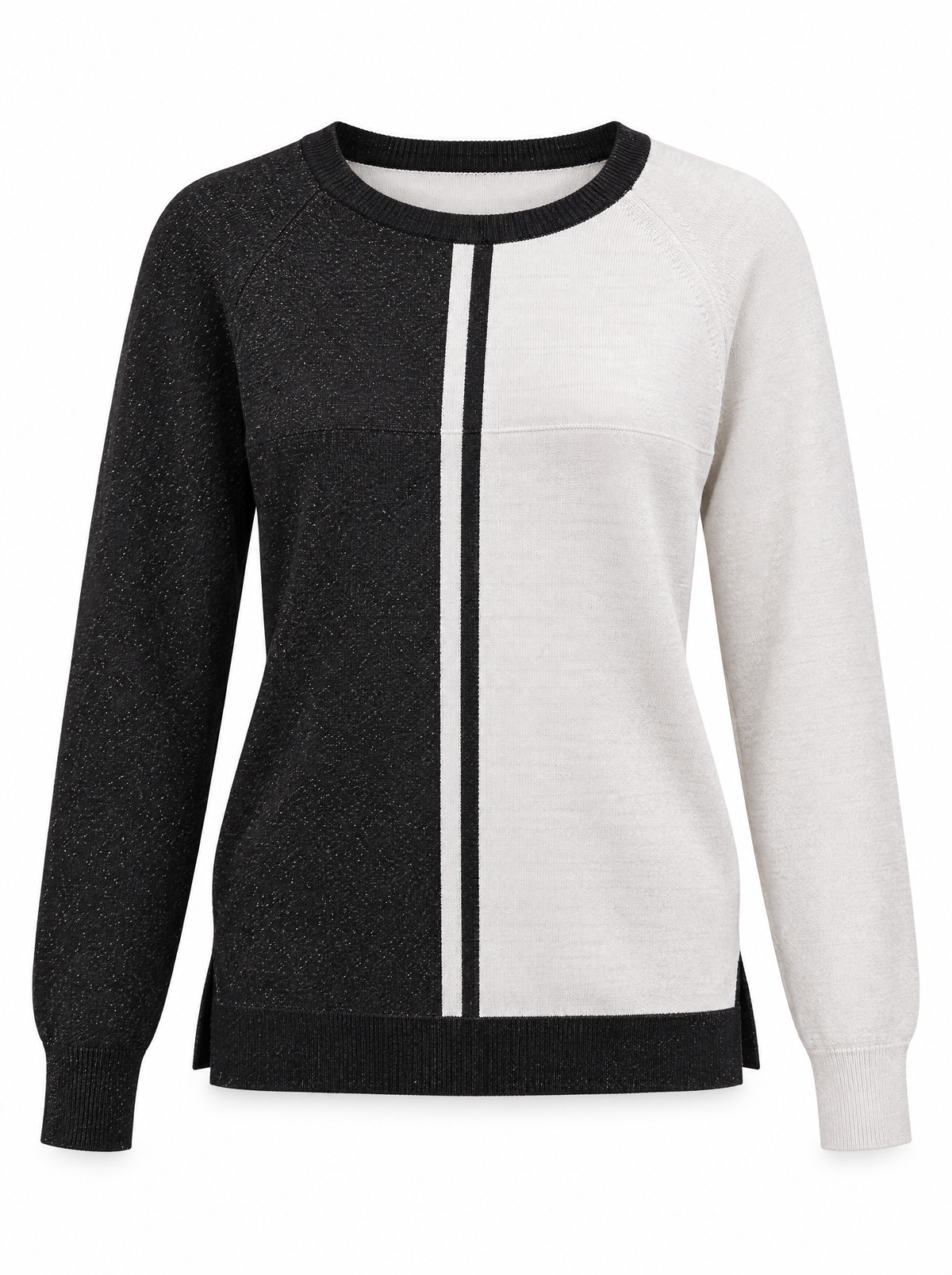 Maglia bicolor con righe frontali NERO-PANNA - still life