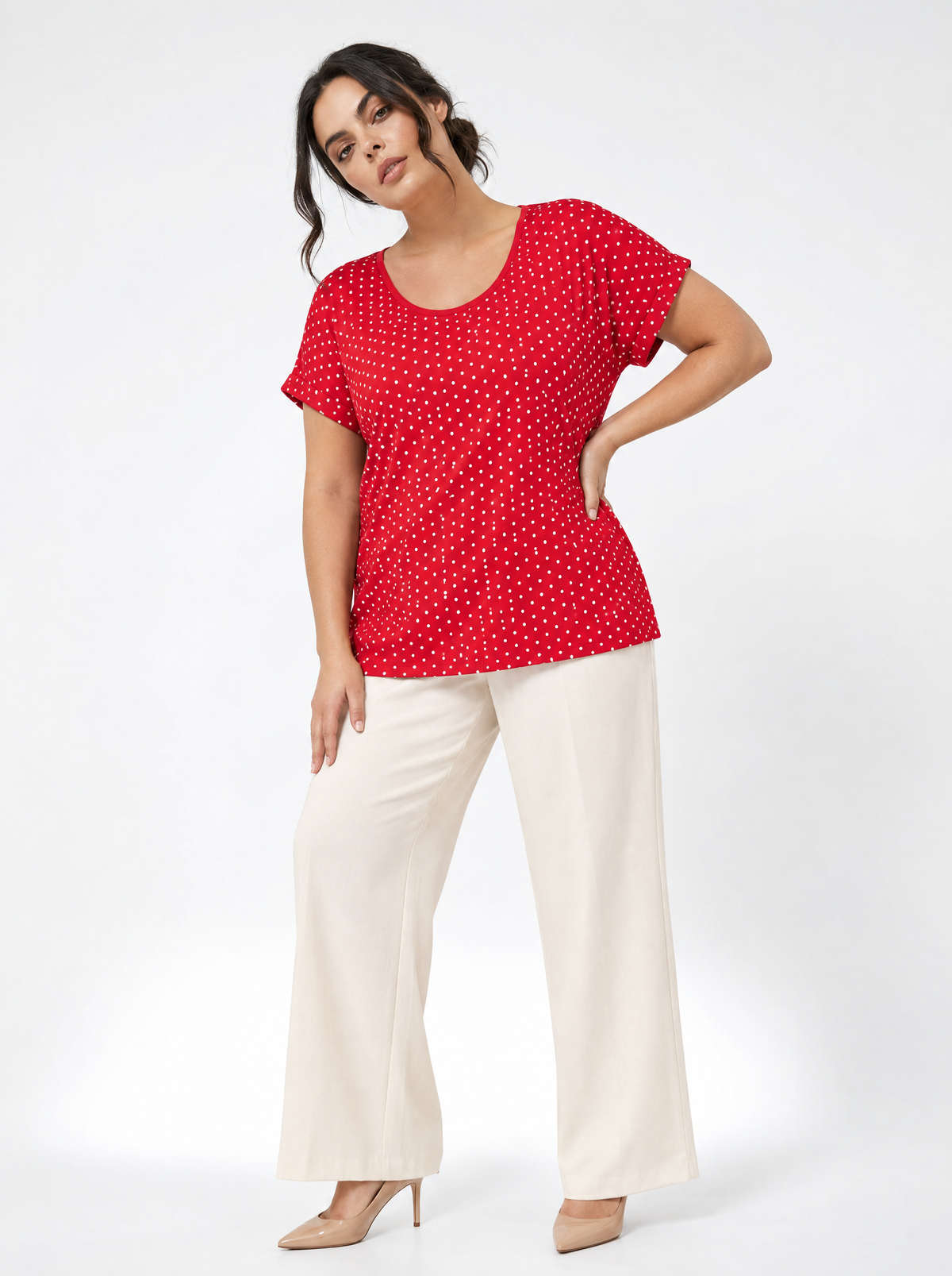 Maglia in viscosa fantasia pois/righe ROSSO - tre quarti