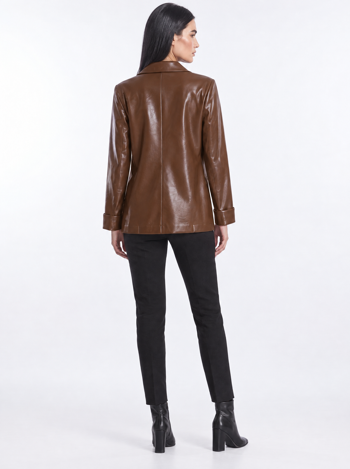 Giacca monopetto in pelle con polso TABACCO - retro