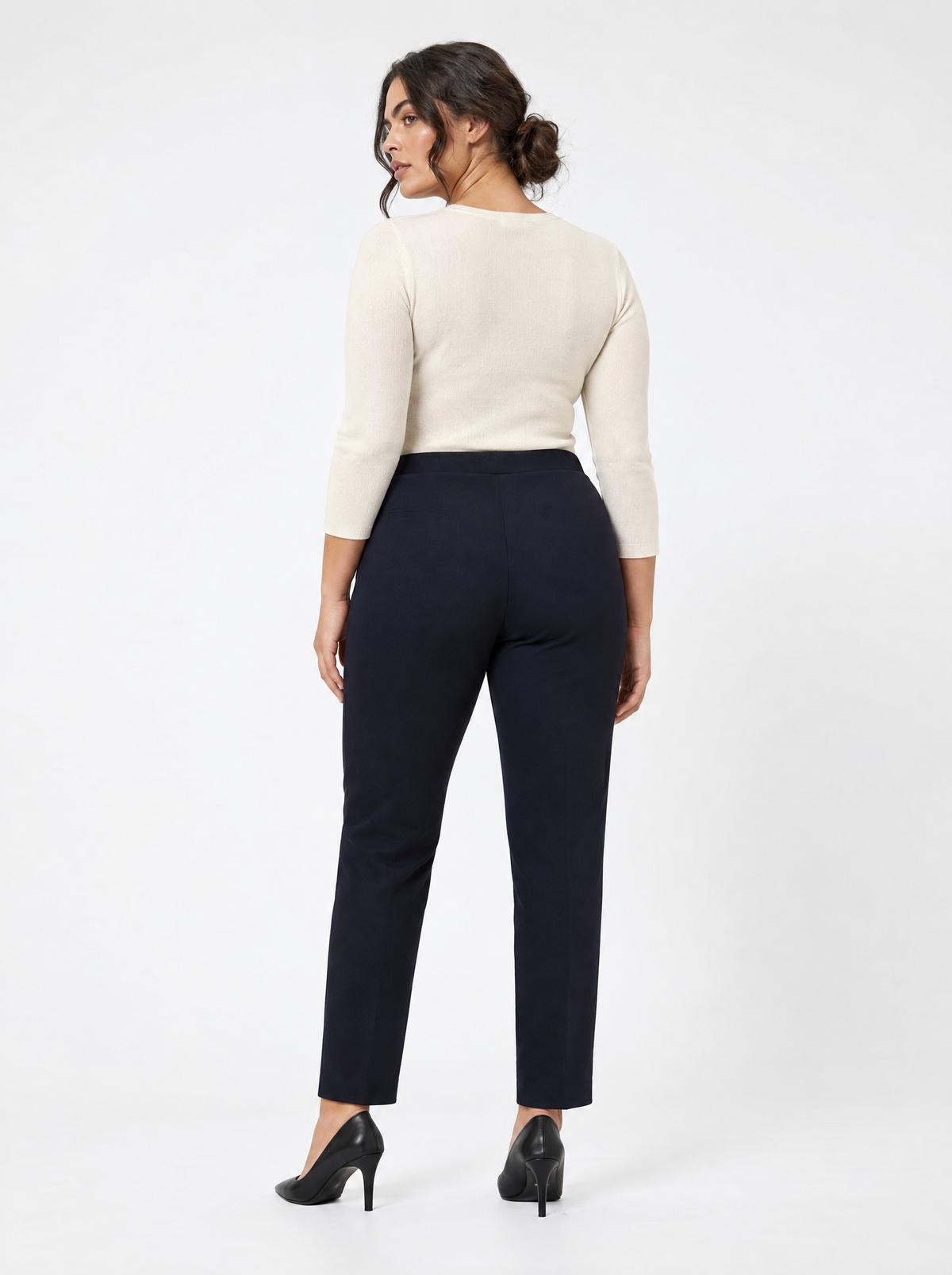 Pantaloni slim fit con vita elastica e dettaglio frontale di piega di stiro BLU - retro