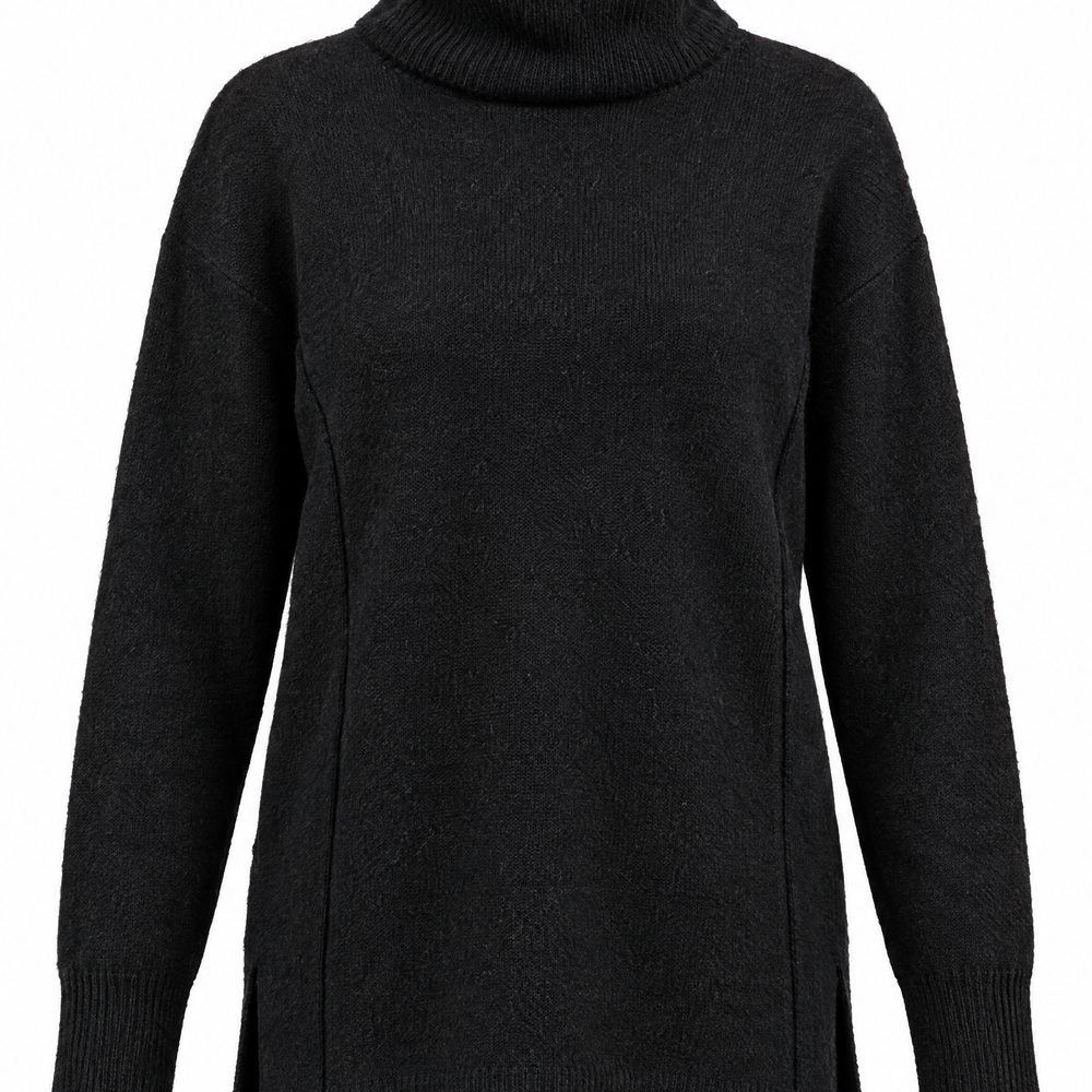 Maglia a collo alto risvoltato e spacchi NERO - still life