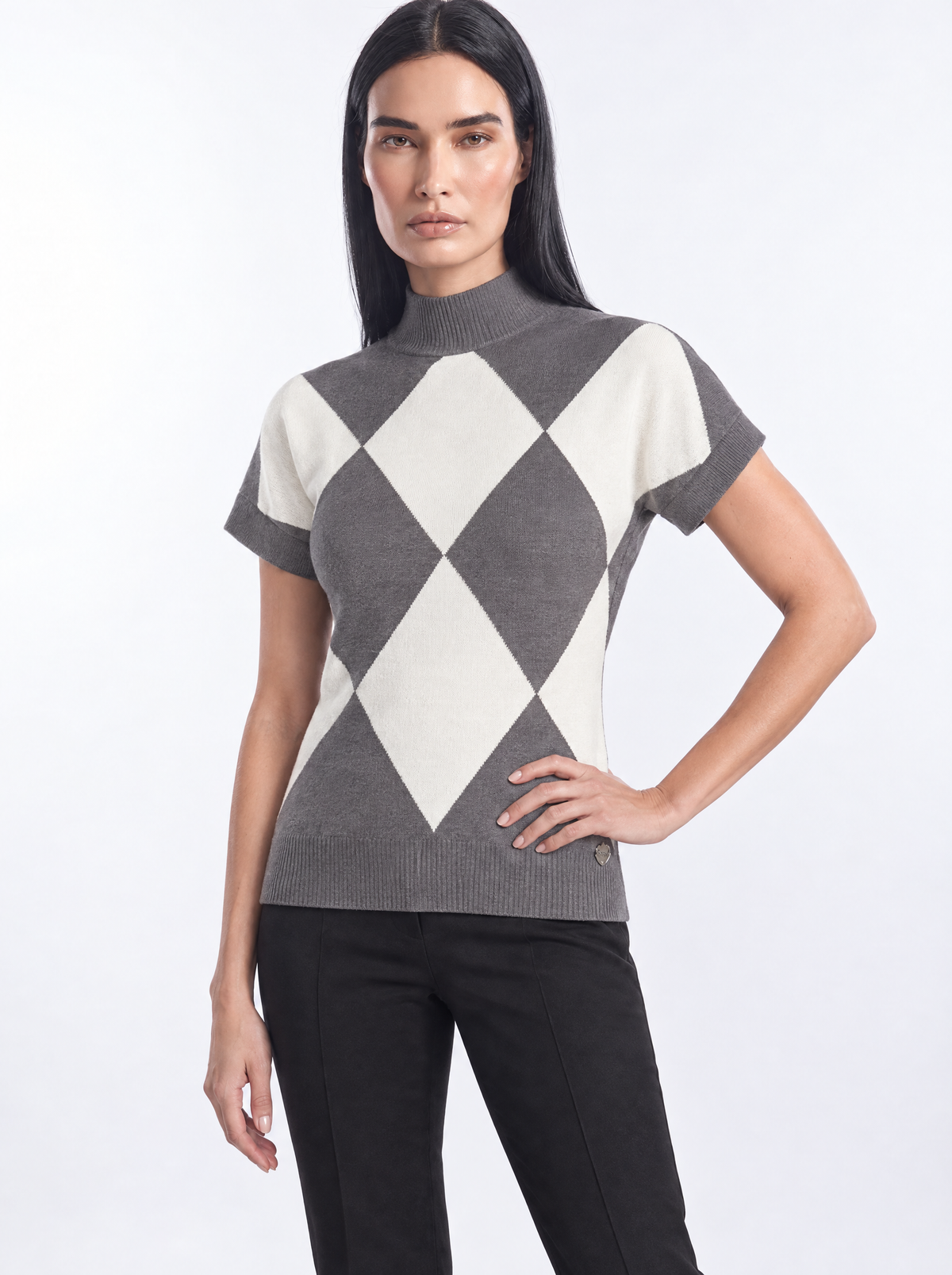 Maglia lupetto rombi GRIGIO MEDIO - tre quarti