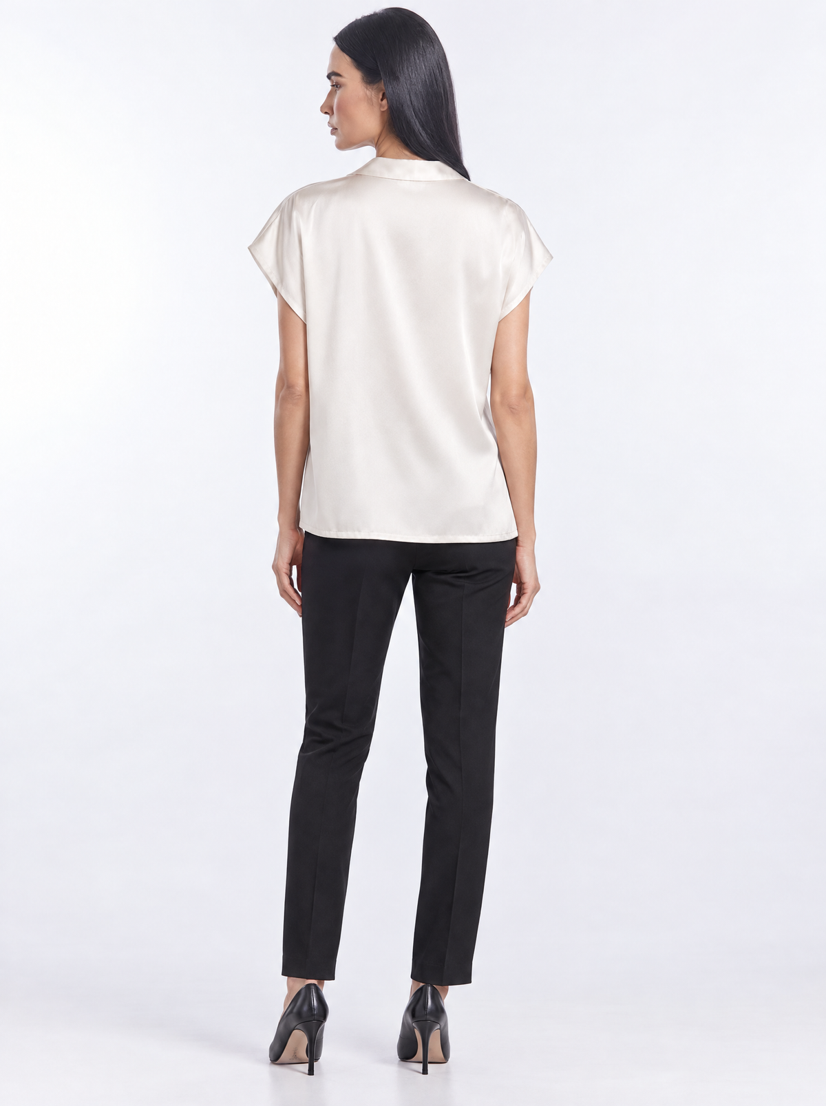 Blusa in raso a mezze maniche con scollo a V AVORIO - retro