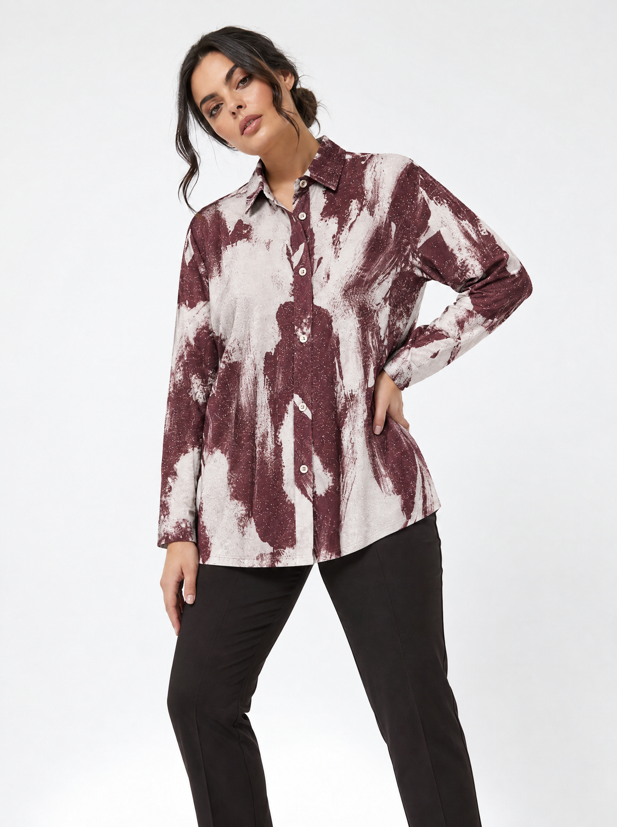Camicia in tessuto lurex con motivo fantasia VINO - tre quarti