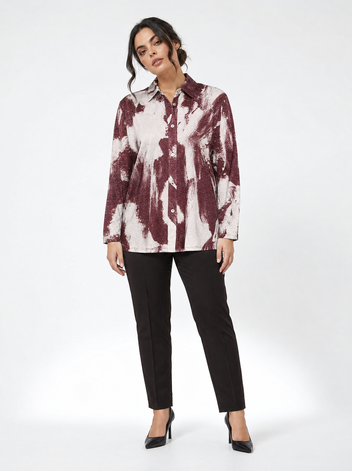 Camicia in tessuto lurex con motivo fantasia VINO - indossato frontale