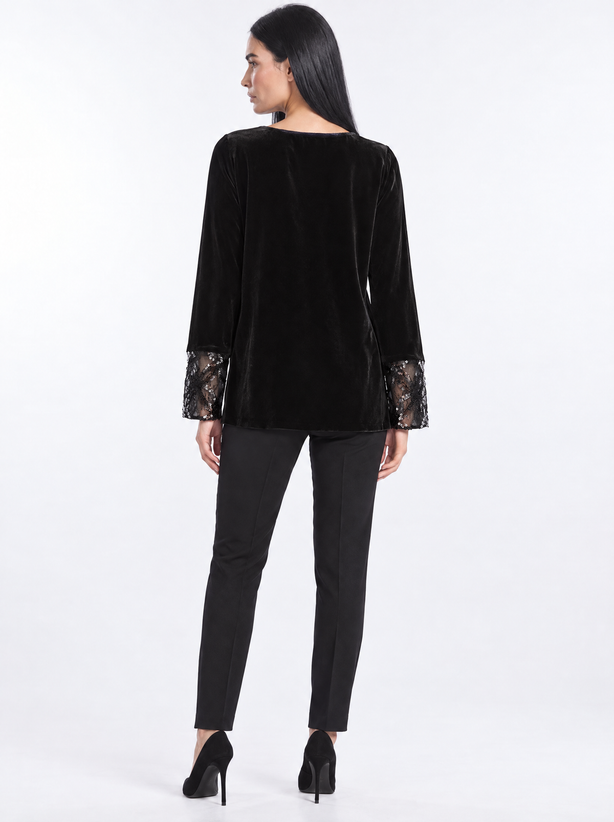 Blusa con inserti in pizzo ricamato NERO - retro