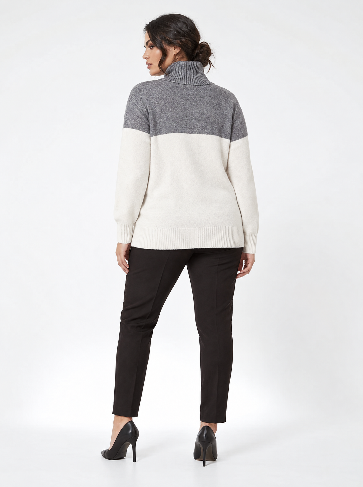Maglia bicolor con trecce e collo removibile OFF WHITE - retro