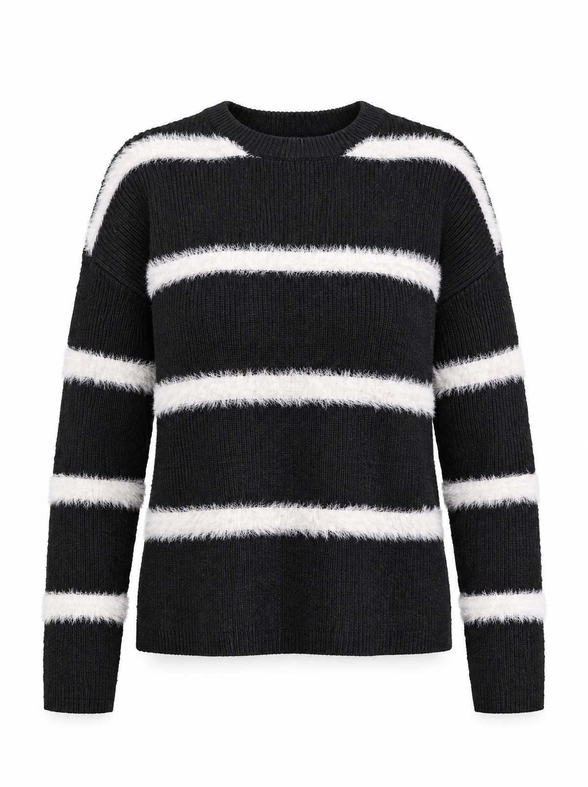 Maglia girocollo a righe con costine NERO - still life