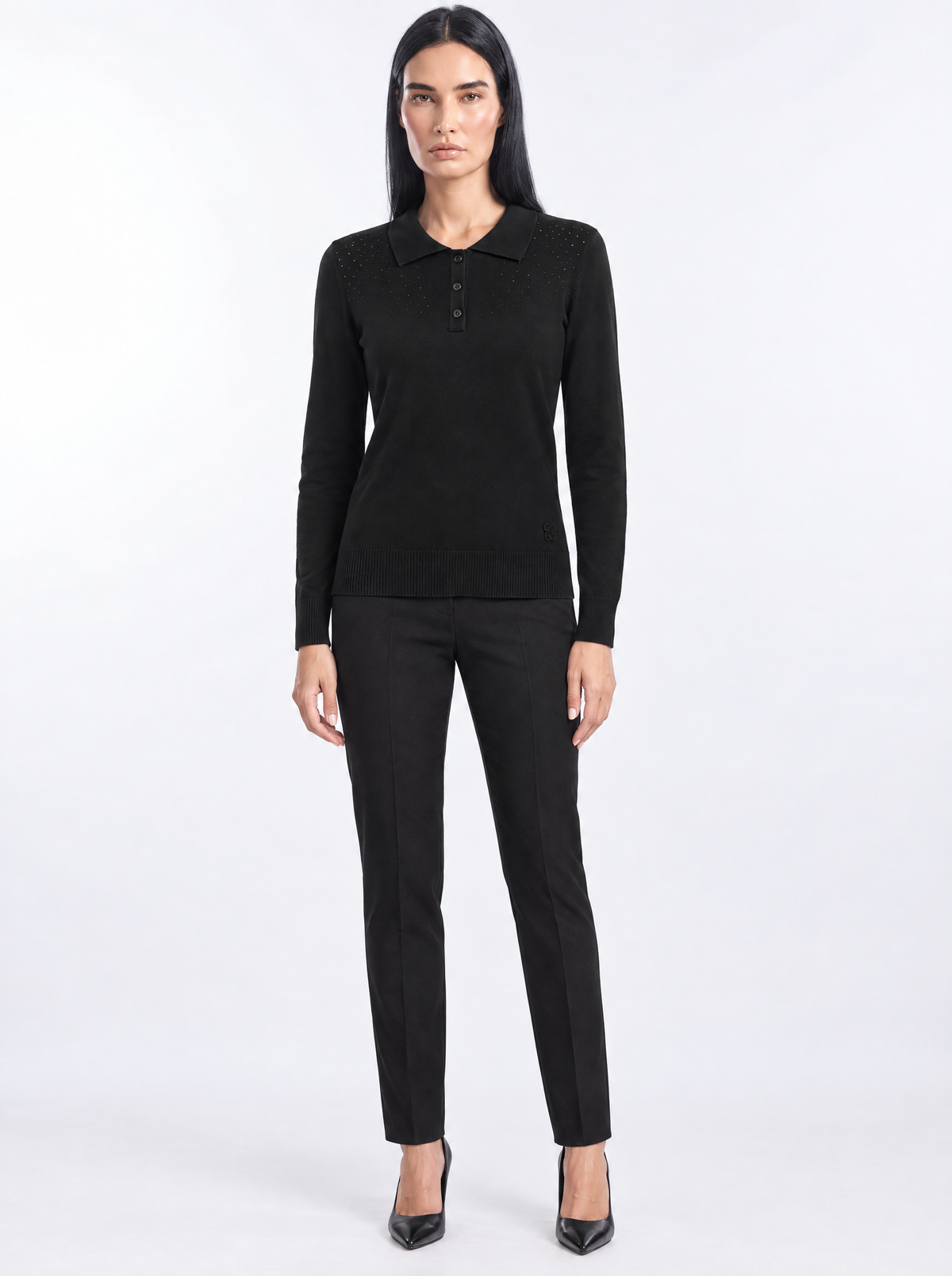 POLO D.M/VISCOSA BLACK - indossato frontale