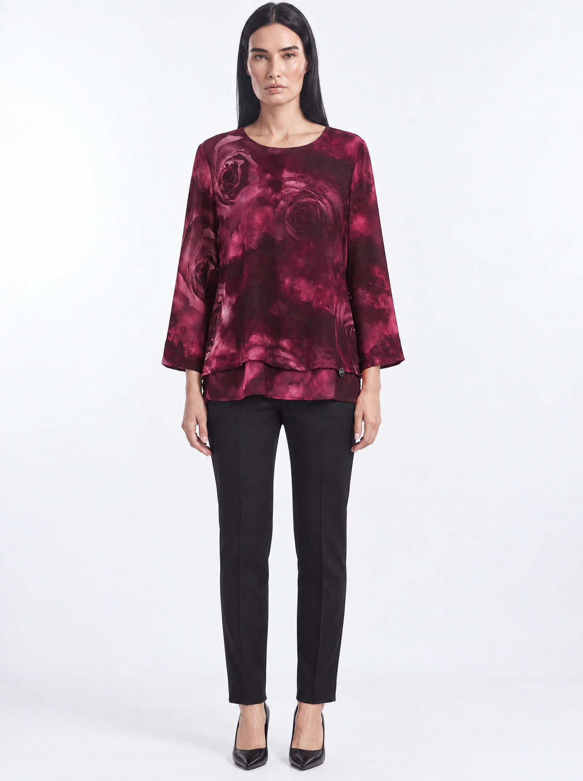 Blusa stampata con doppio strato MALVA - indossato frontale