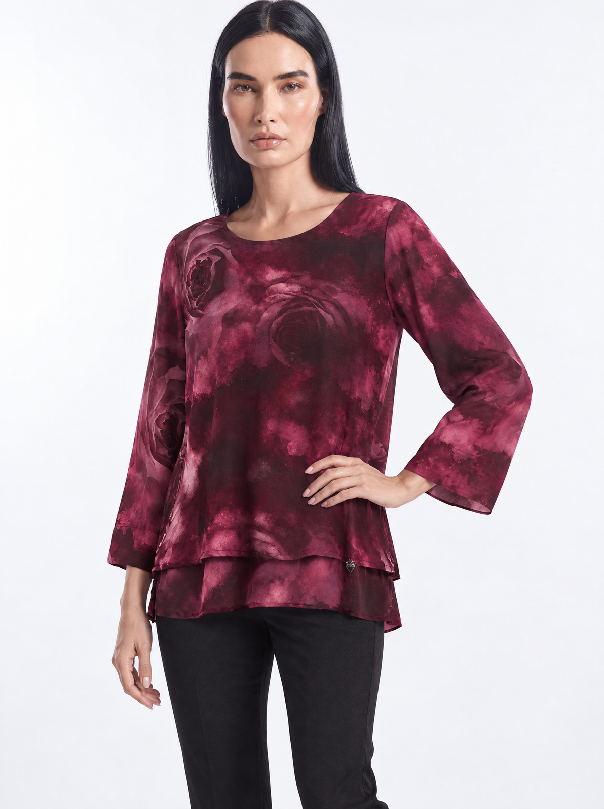 Blusa stampata con doppio strato MALVA - tre quarti