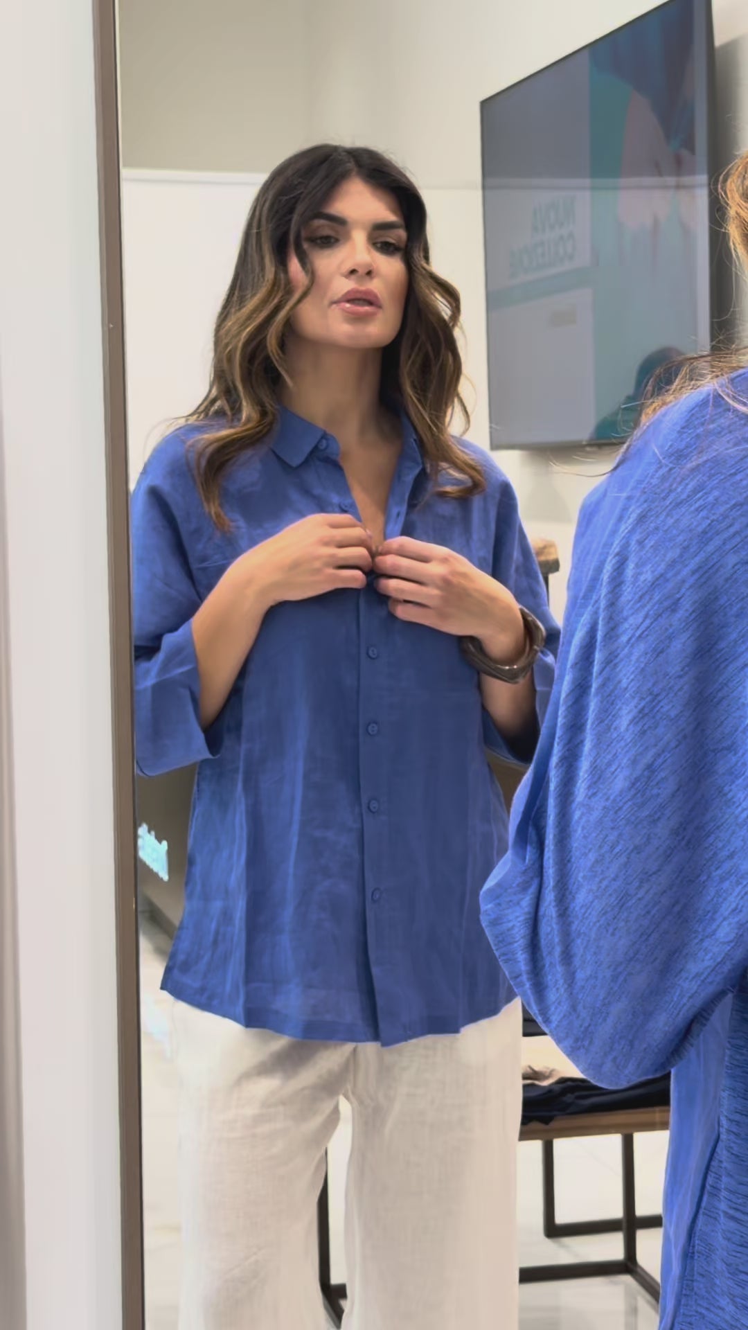 Camicia bi-materiale in Lino