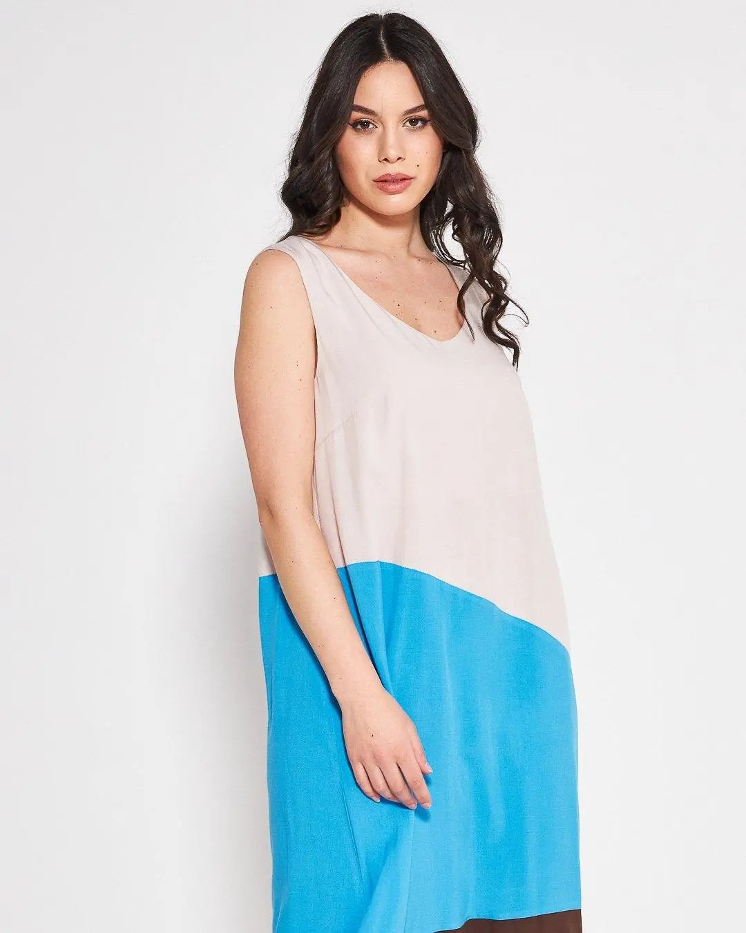 Abito color block BEIGE-TURCHESE DORABELLA