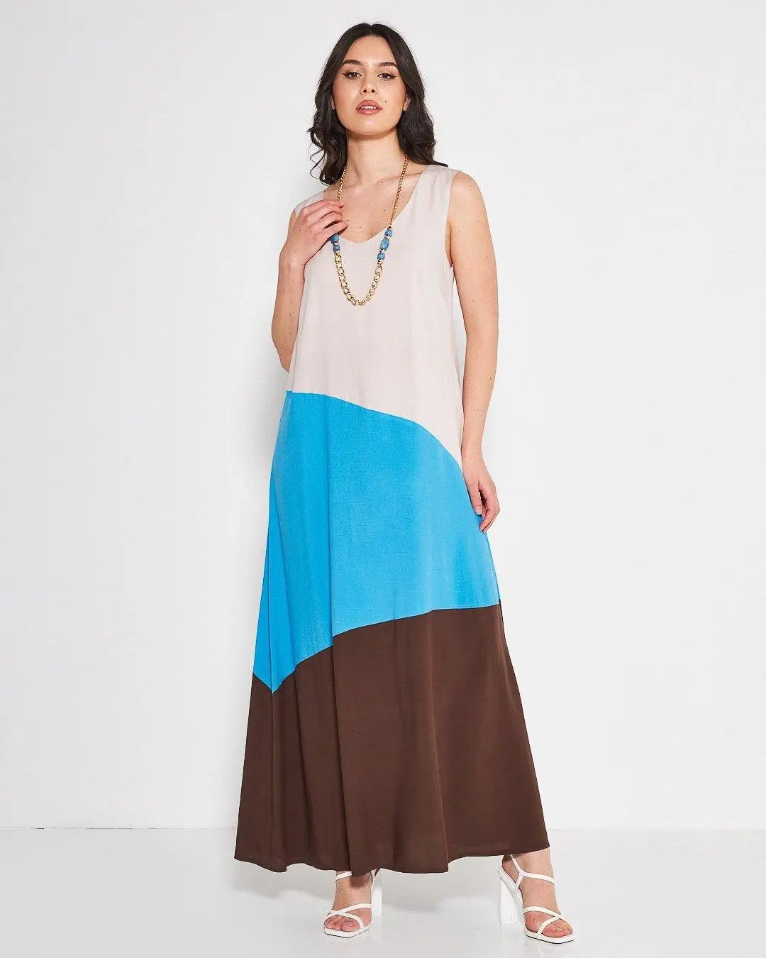 Abito color block BEIGE-TURCHESE DORABELLA