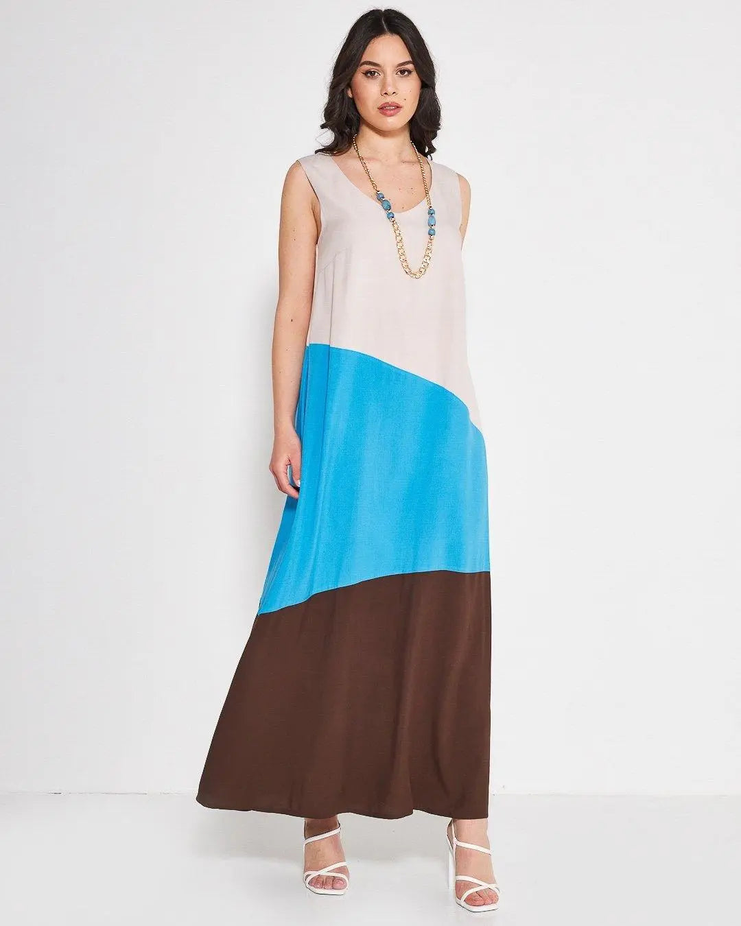 Abito color block BEIGE-TURCHESE DORABELLA