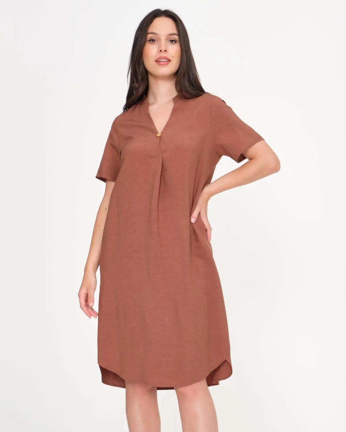 Abito coreana in misto lino/viscosa BRUCIATO DORABELLA