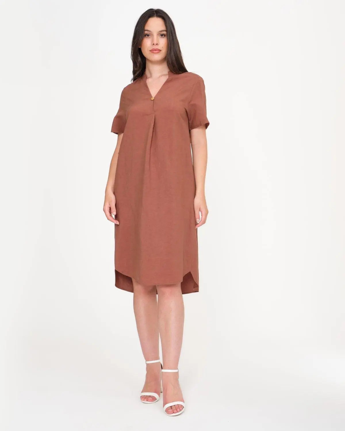 Abito coreana in misto lino/viscosa BRUCIATO DORABELLA