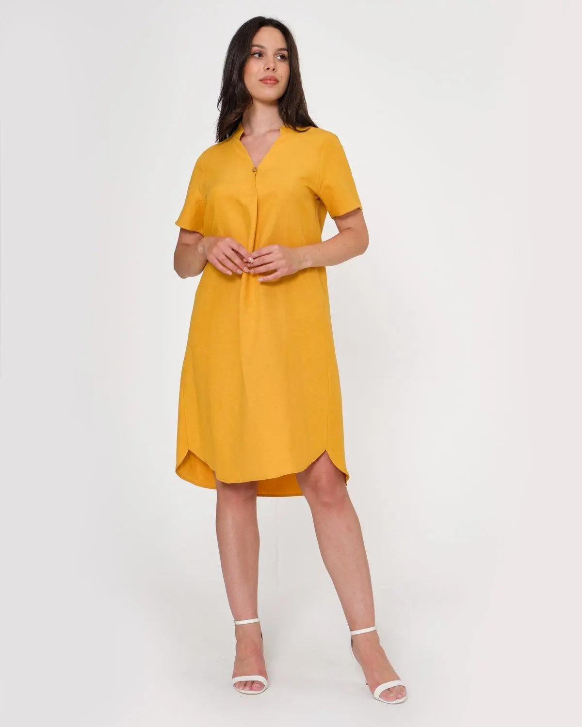 Abito coreana in misto lino/viscosa SENAPE DORABELLA XXL