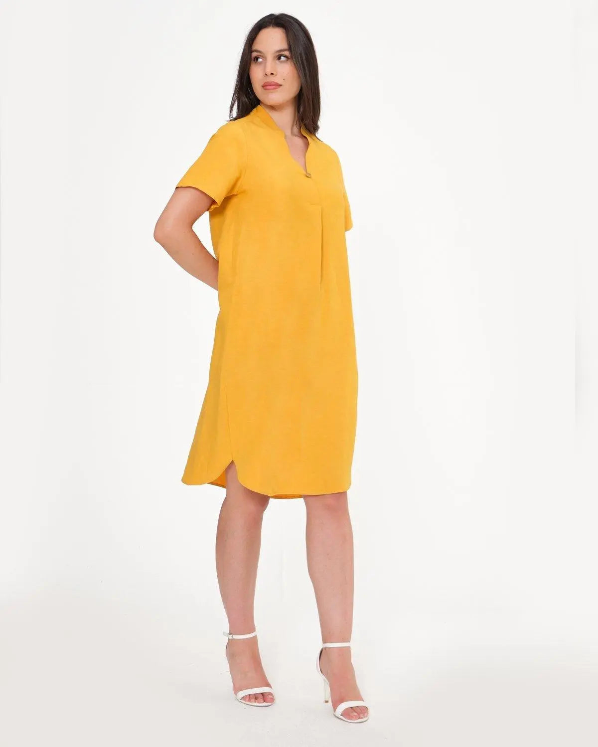 Abito coreana in misto lino/viscosa SENAPE DORABELLA