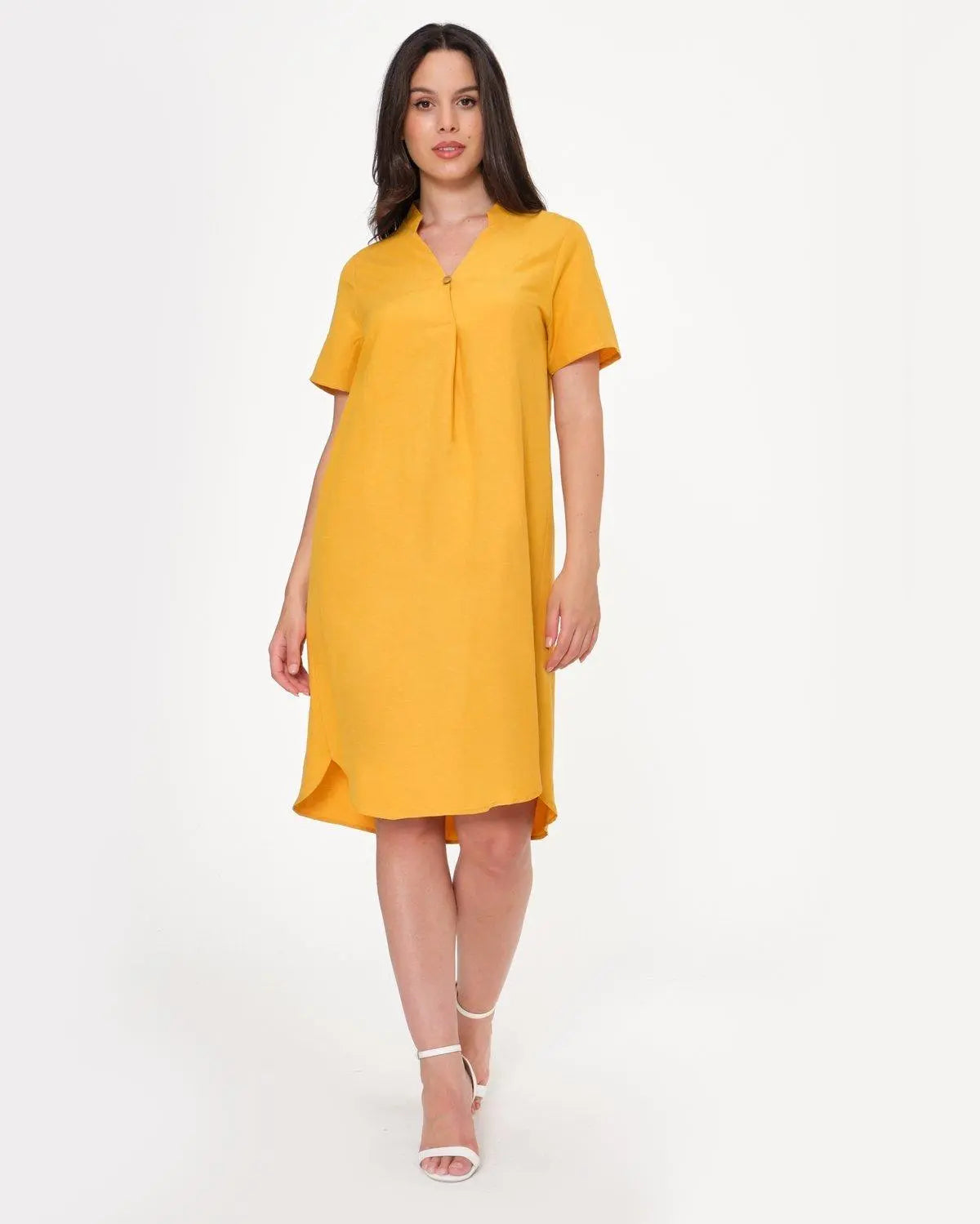 Abito coreana in misto lino/viscosa SENAPE DORABELLA