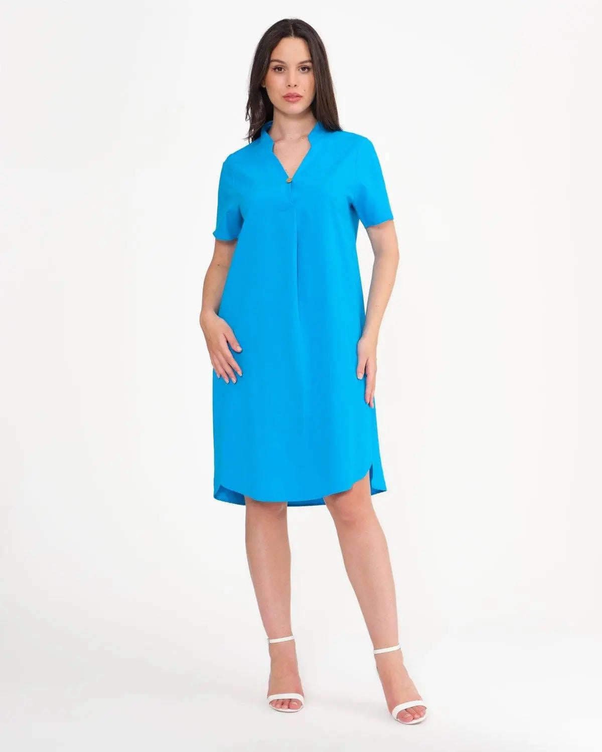 Abito coreana in misto lino/viscosa TURCHESE DORABELLA