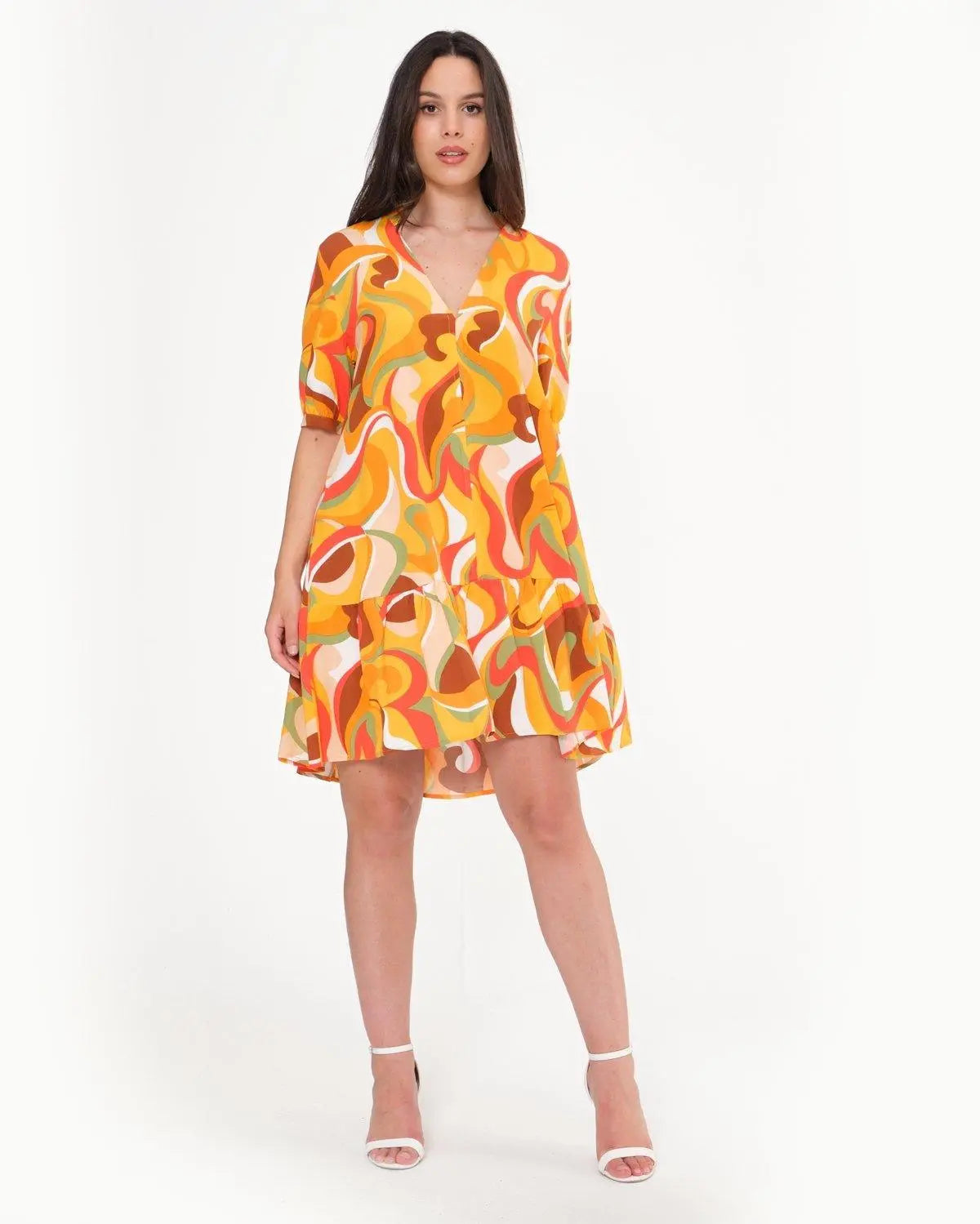 Abito corto in fantasia astratta ARANCIO DORABELLA XXL