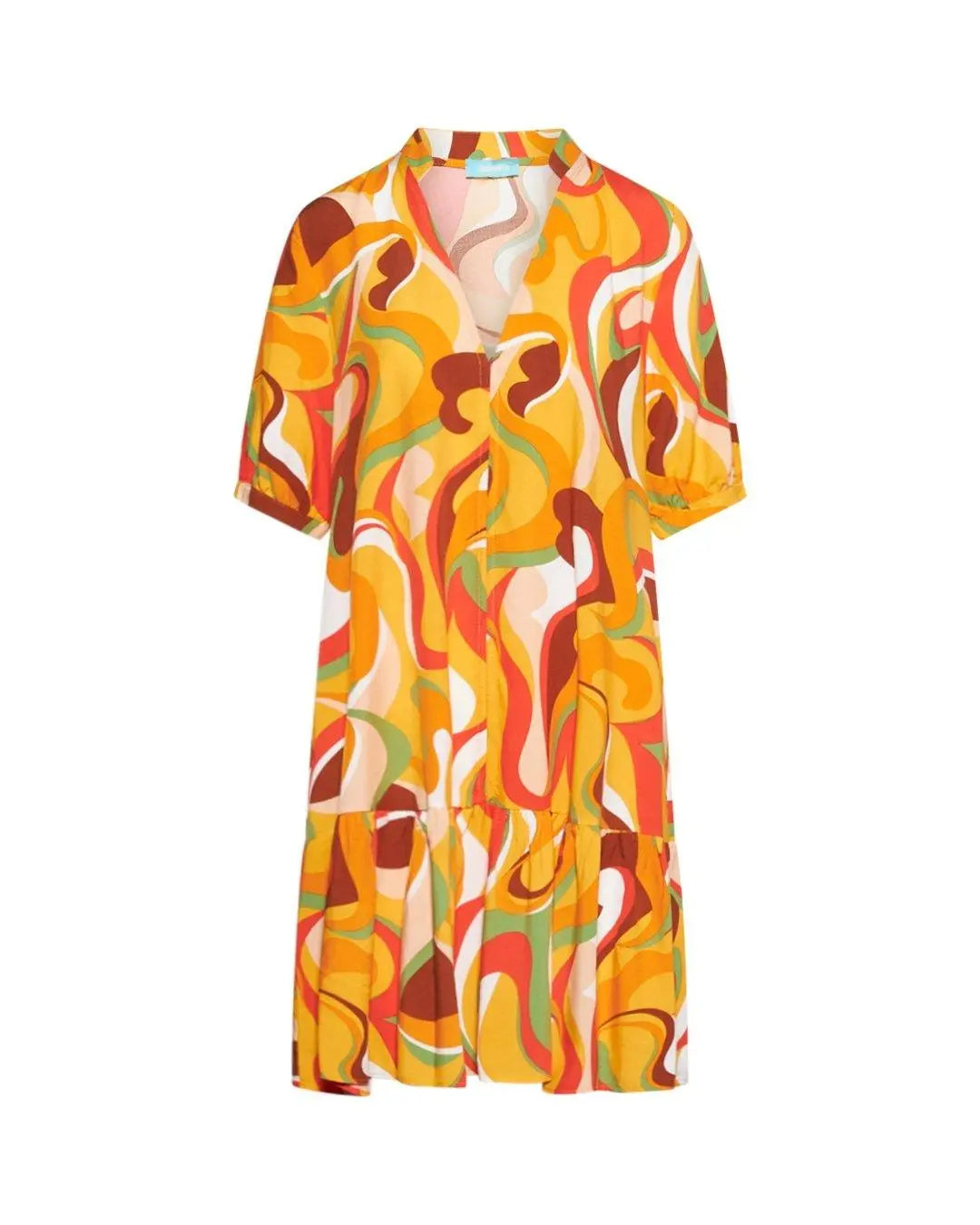 Abito corto in fantasia astratta ARANCIO DORABELLA