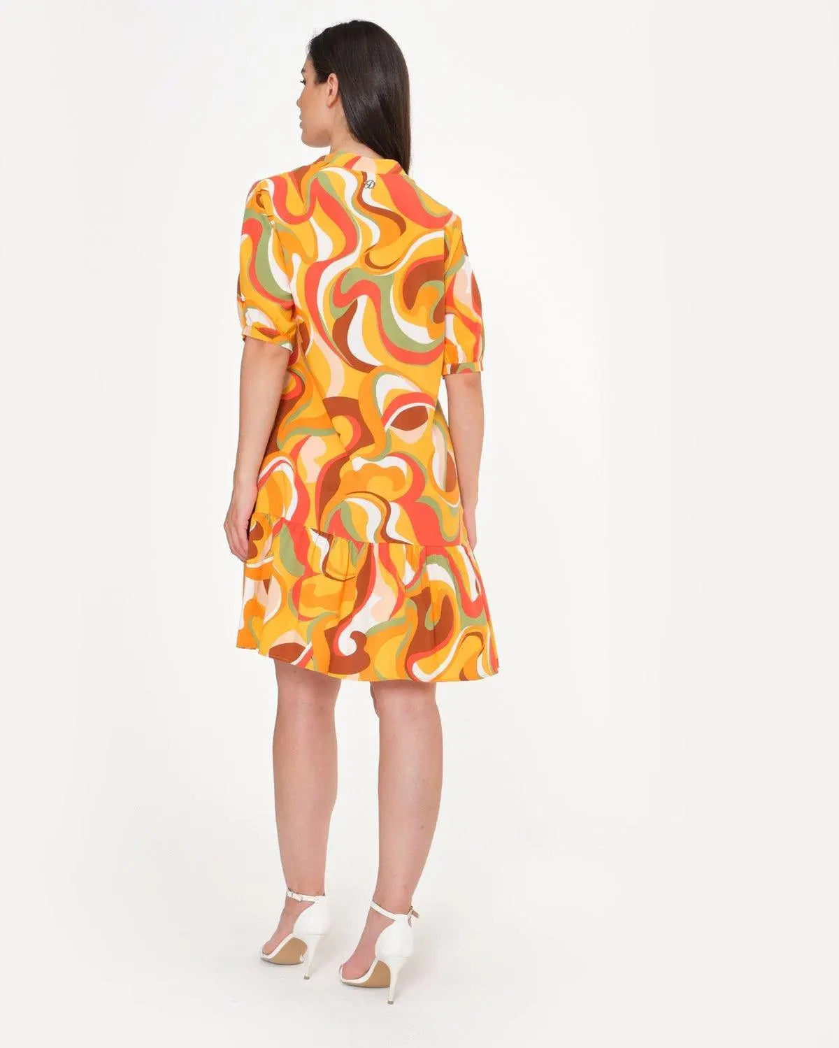 Abito corto in fantasia astratta ARANCIO DORABELLA