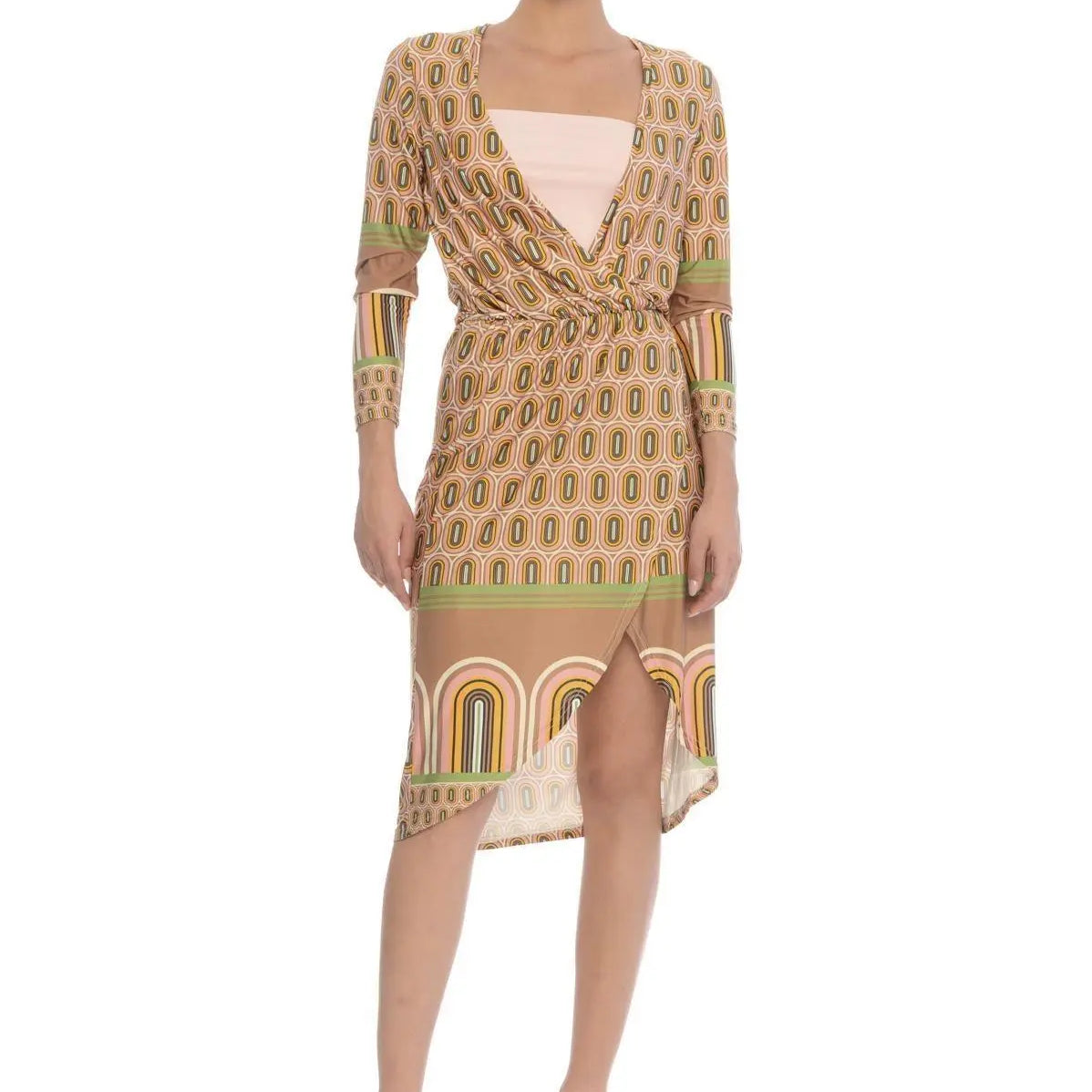 Abito incrocio VERDE-ROSA IRONICA