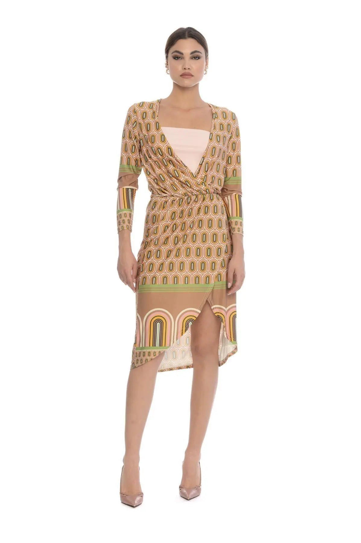 Abito incrocio VERDE-ROSA IRONICA