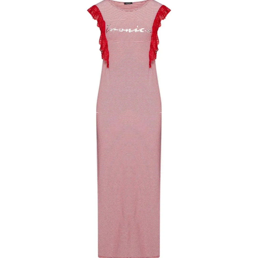 Abito lungo fantasia righe BIANCO-ROSSO IRONICA 3XL