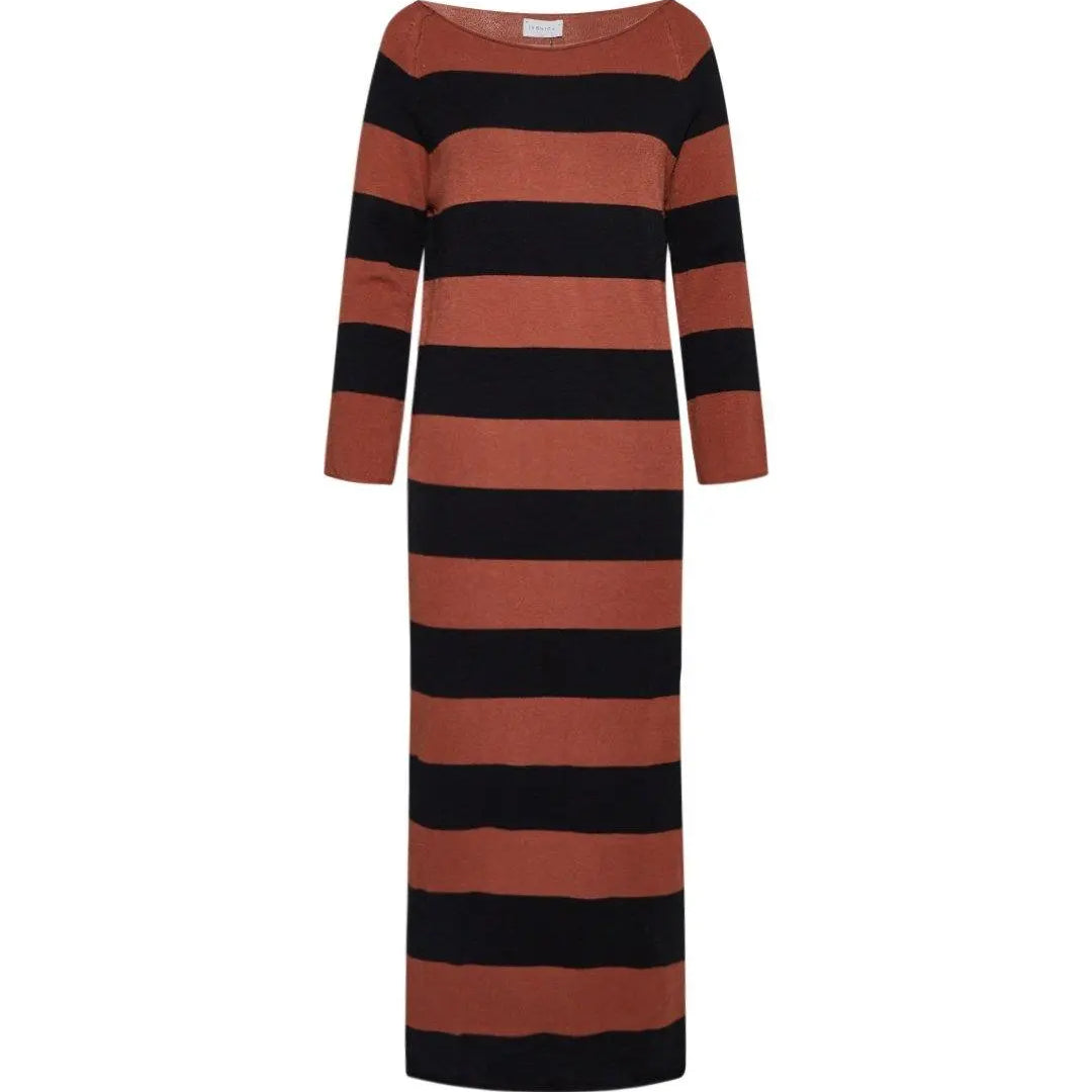 Abito lungo fantasia righe NERO-TABACCO IRONICA XL