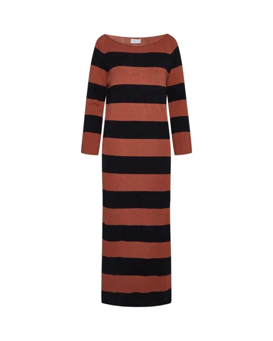 Abito lungo fantasia righe NERO-TABACCO IRONICA XL