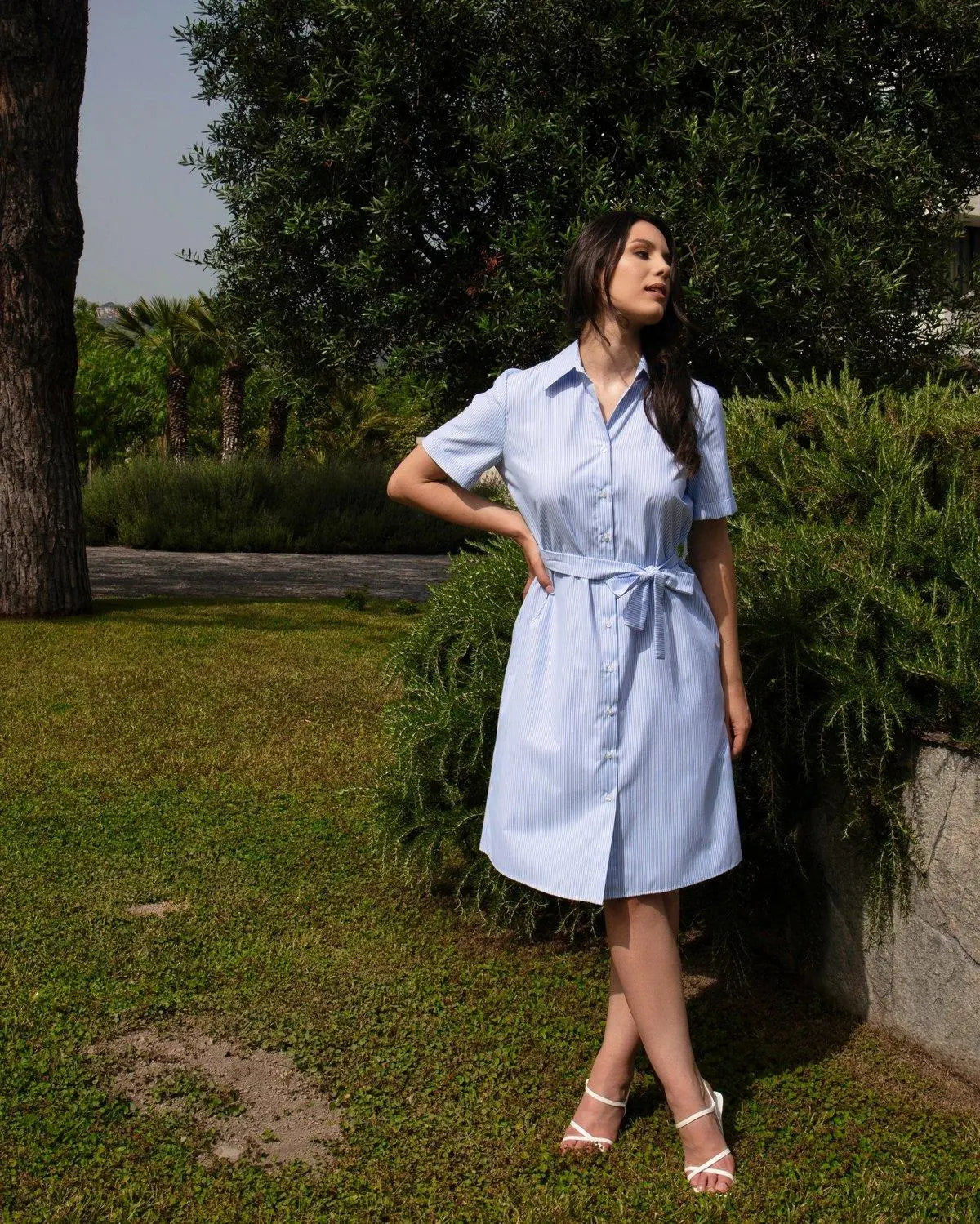 Abito righe con cinturino Celeste DORABELLA XXL