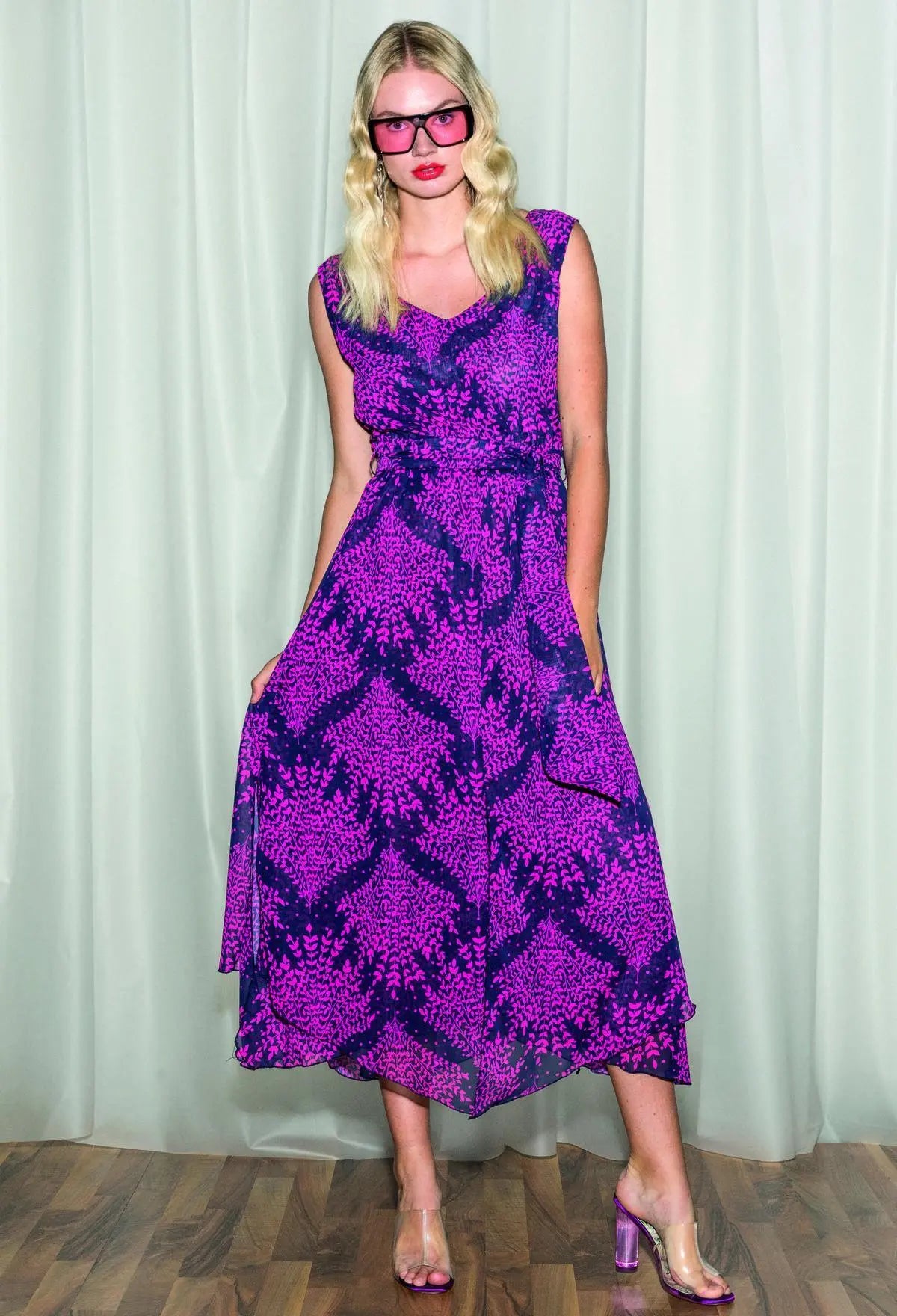 Abito scollo a V BLU-MAGENTA IRONICA