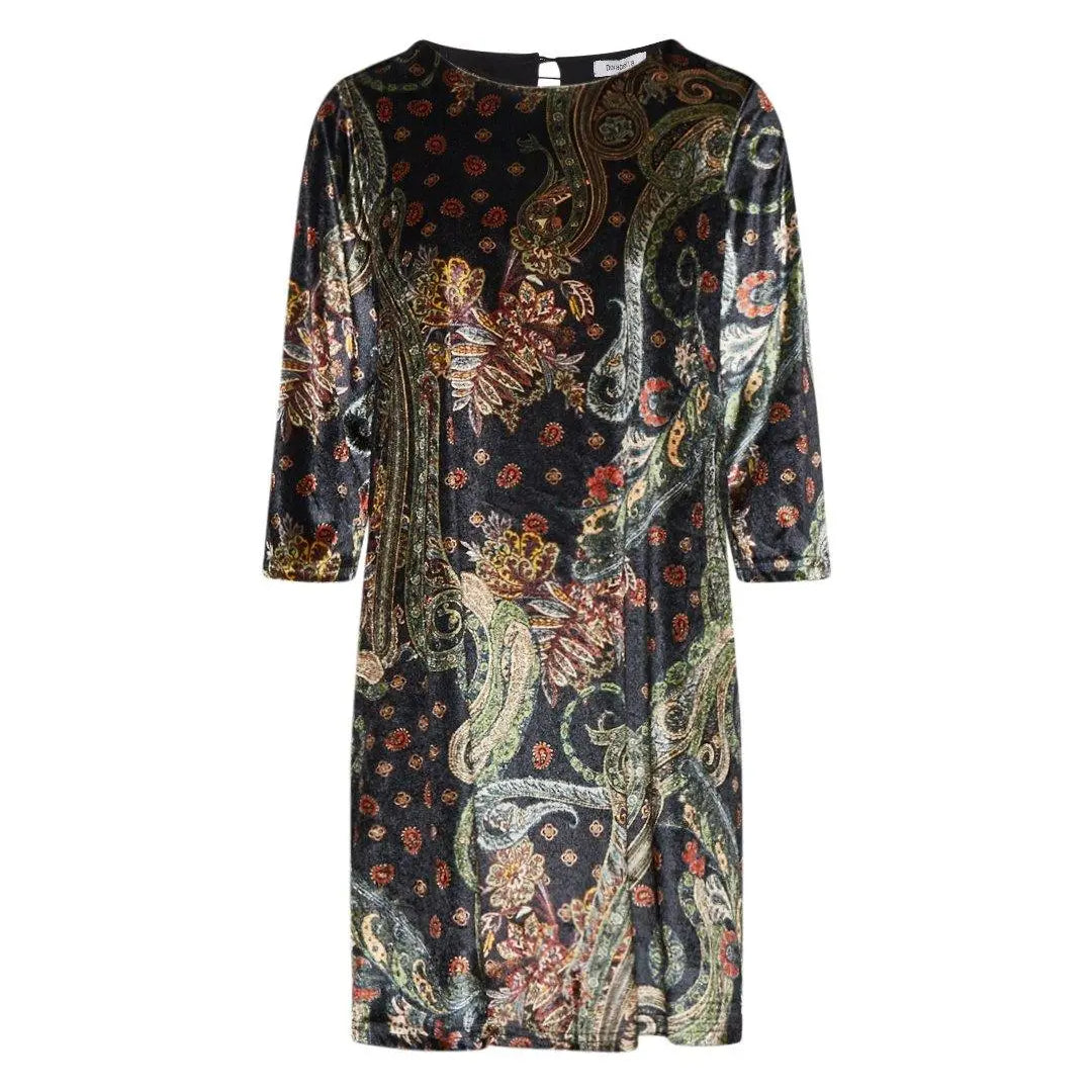 Abito stampa paisley NERO-VERDE DORABELLA XXL