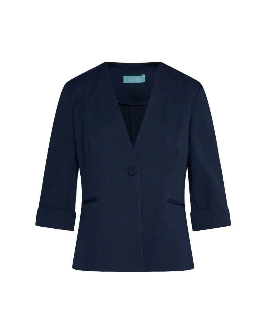 Blazer corto senza revers in jersey punto Milano elasticizzato di misto cotone BLU DORABELLA