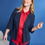 Blazer corto senza revers in jersey punto Milano elasticizzato di misto cotone BLU DORABELLA