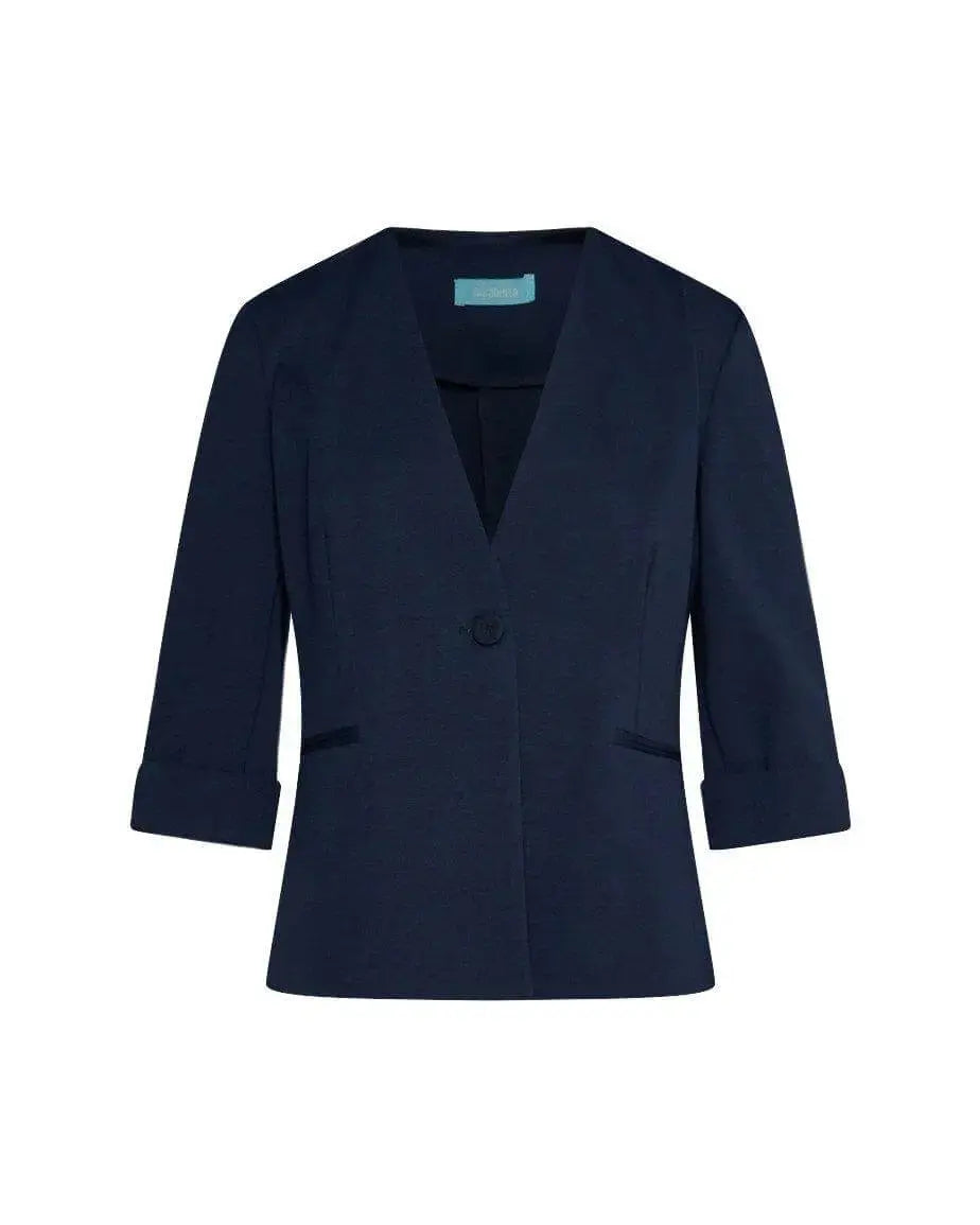Blazer corto senza revers in jersey punto Milano elasticizzato di misto cotone BLU DORABELLA