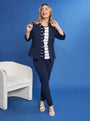 Blazer corto senza revers in jersey punto Milano elasticizzato di misto cotone BLU DORABELLA