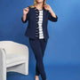 Blazer corto senza revers in jersey punto Milano elasticizzato di misto cotone BLU DORABELLA