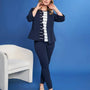 Blazer corto senza revers in jersey punto Milano elasticizzato di misto cotone BLU DORABELLA