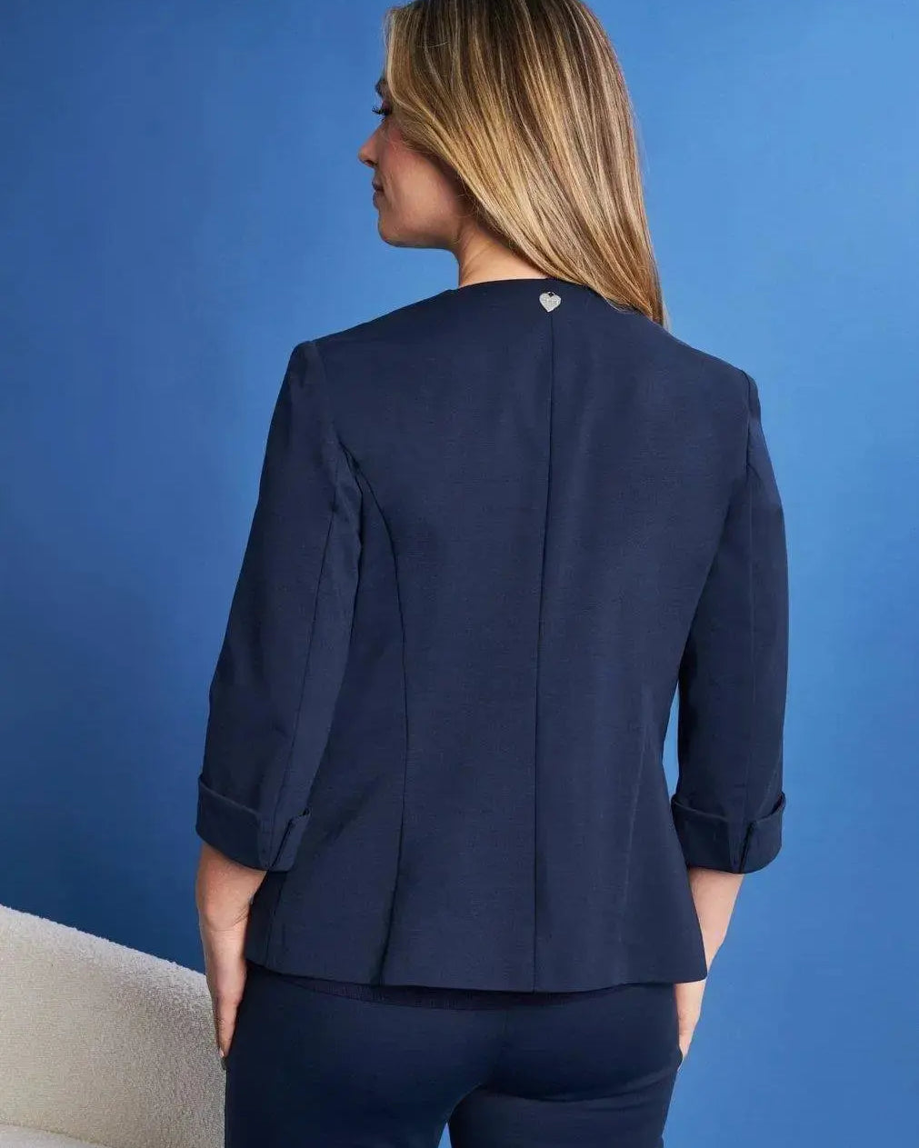 Blazer corto senza revers in jersey punto Milano elasticizzato di misto cotone BLU DORABELLA