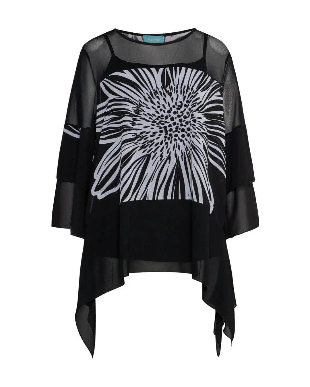 Blusa asimmetrica in georgette con inserti in jersey fantasia fiore NERO DORABELLA