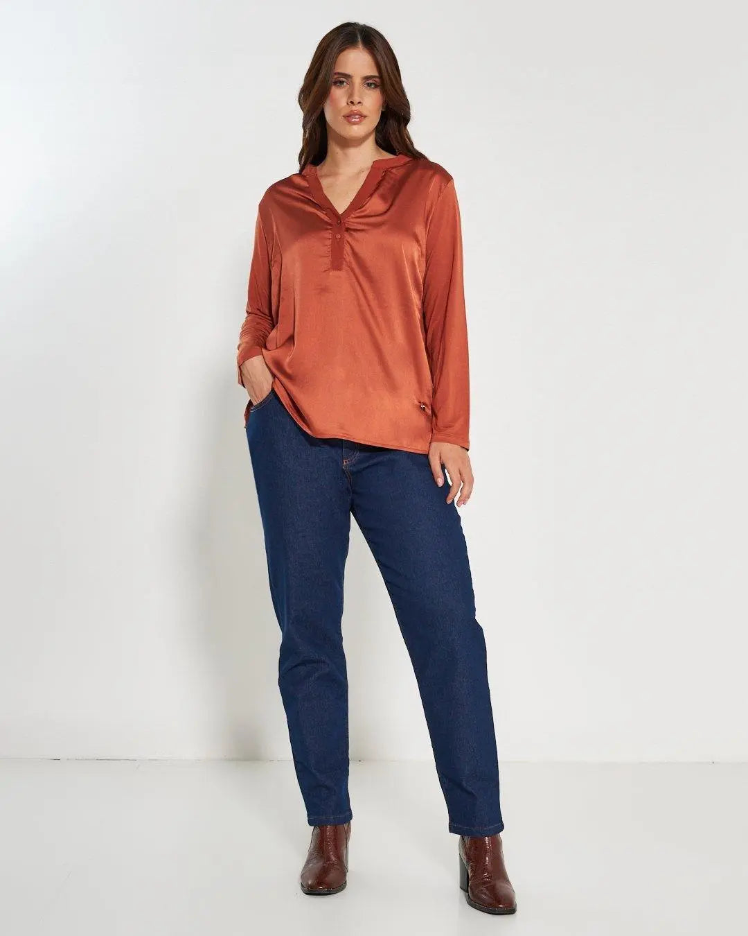 Blusa bi-materiale CANNELLA DORABELLA PIU'